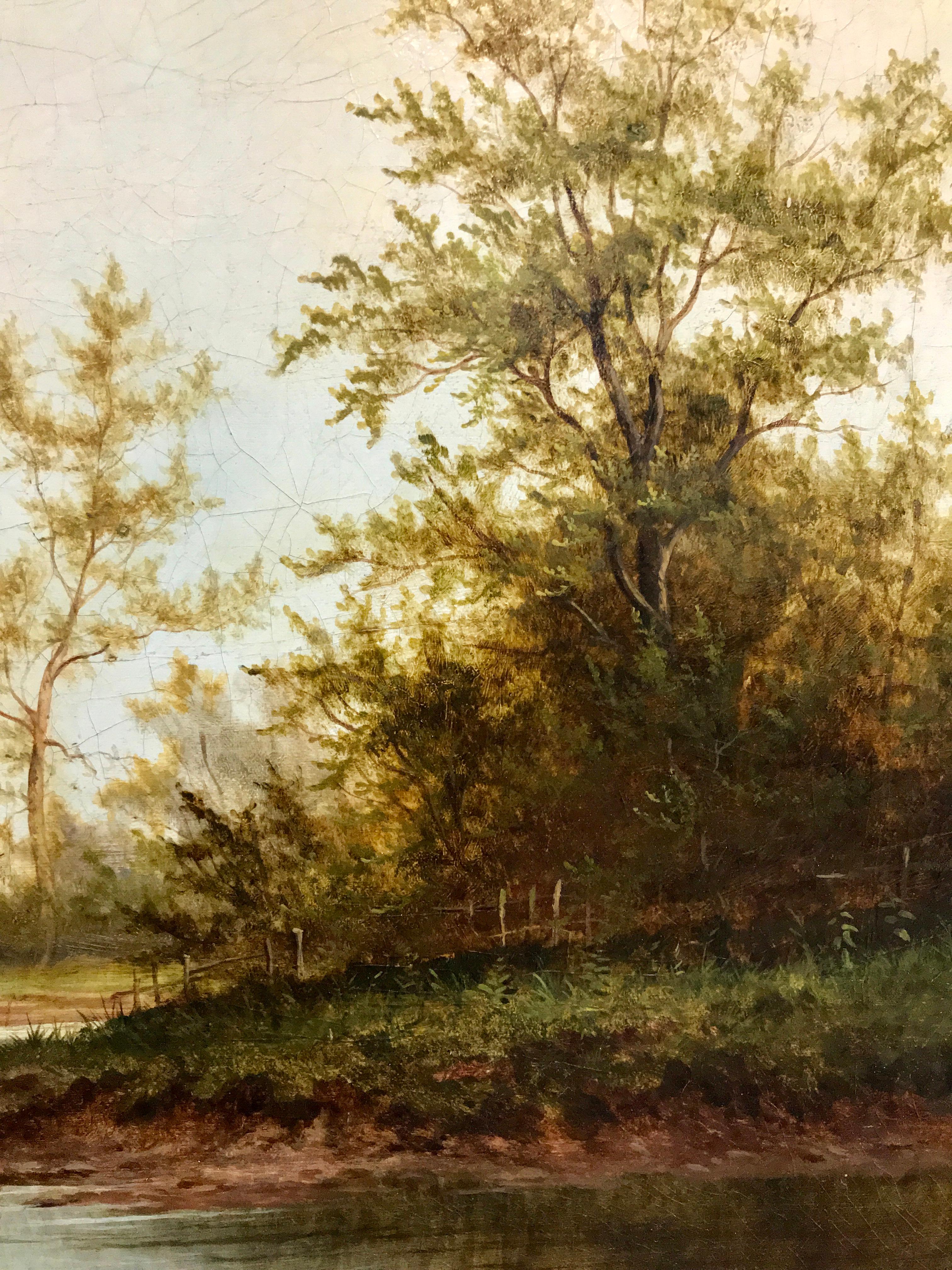 Woodland Camp By A River -  Landschaftsgemälde, Öl auf Leinwand, von John Westall im Angebot 4