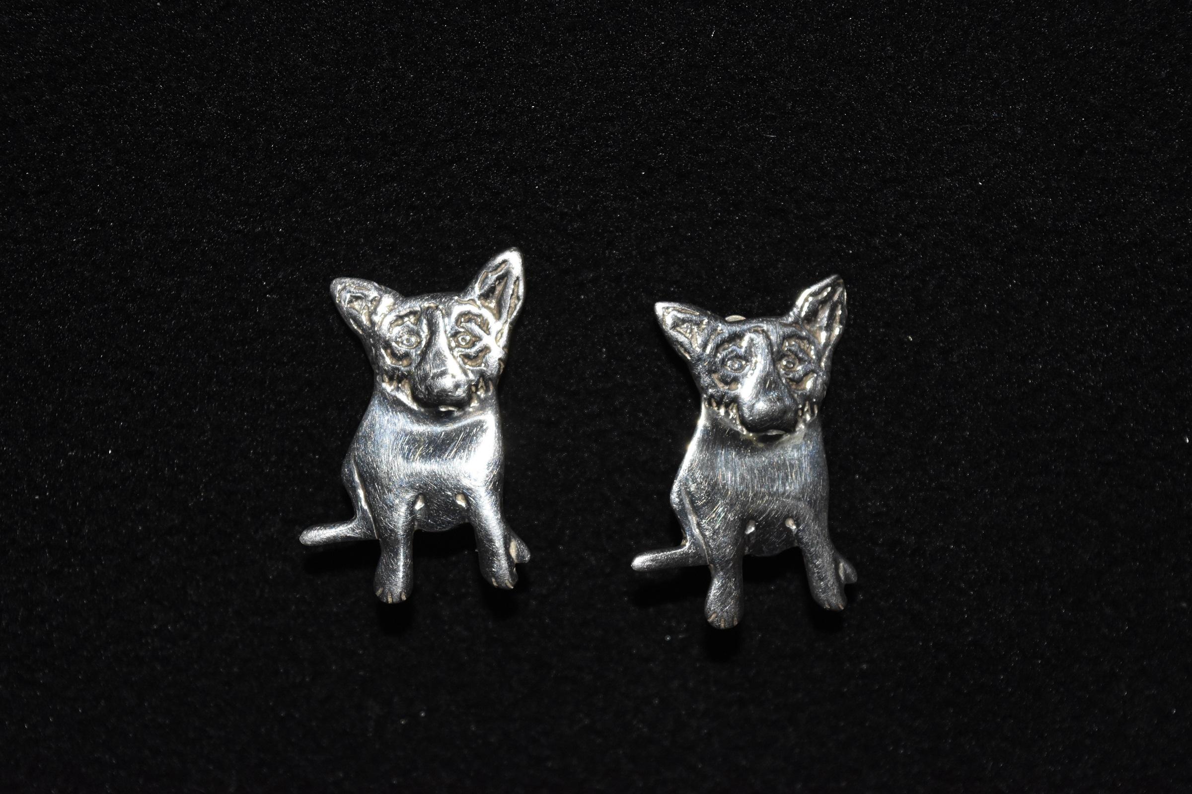Blue Dog Sterling Silver Clip-on Earrings with @Rodrigue and "Sterling" on back
