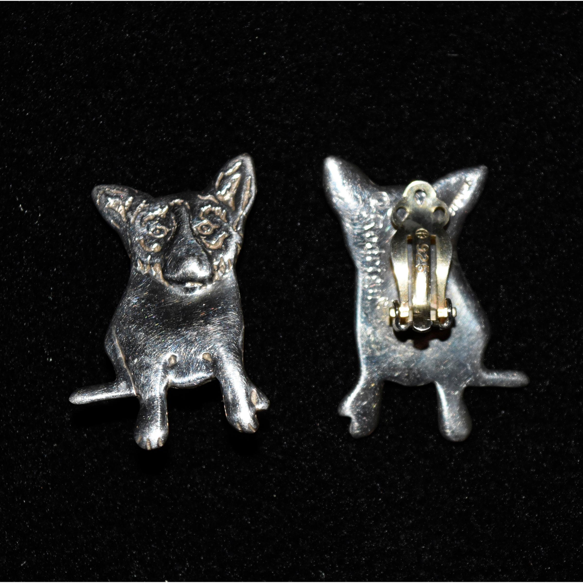 Rodrigue Blue Dog Sterling Silver Clipon Earrings with