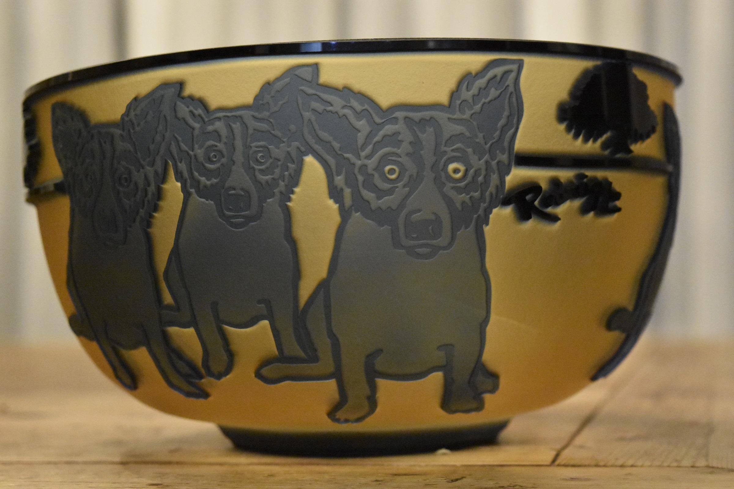 Artist:  George Rodrigue
Title:  Blue Dog Rare Cameo Glass Decorative Bowl 
Medium:  Layered Glass
Edition:  1 of 35
Date:  1994
Dimensions:  Ht 5