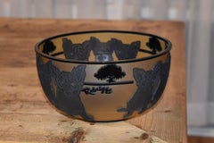 Vintage Blue Dog Cameo Glass Decorative Bowl Rare Limited Edition "903056"