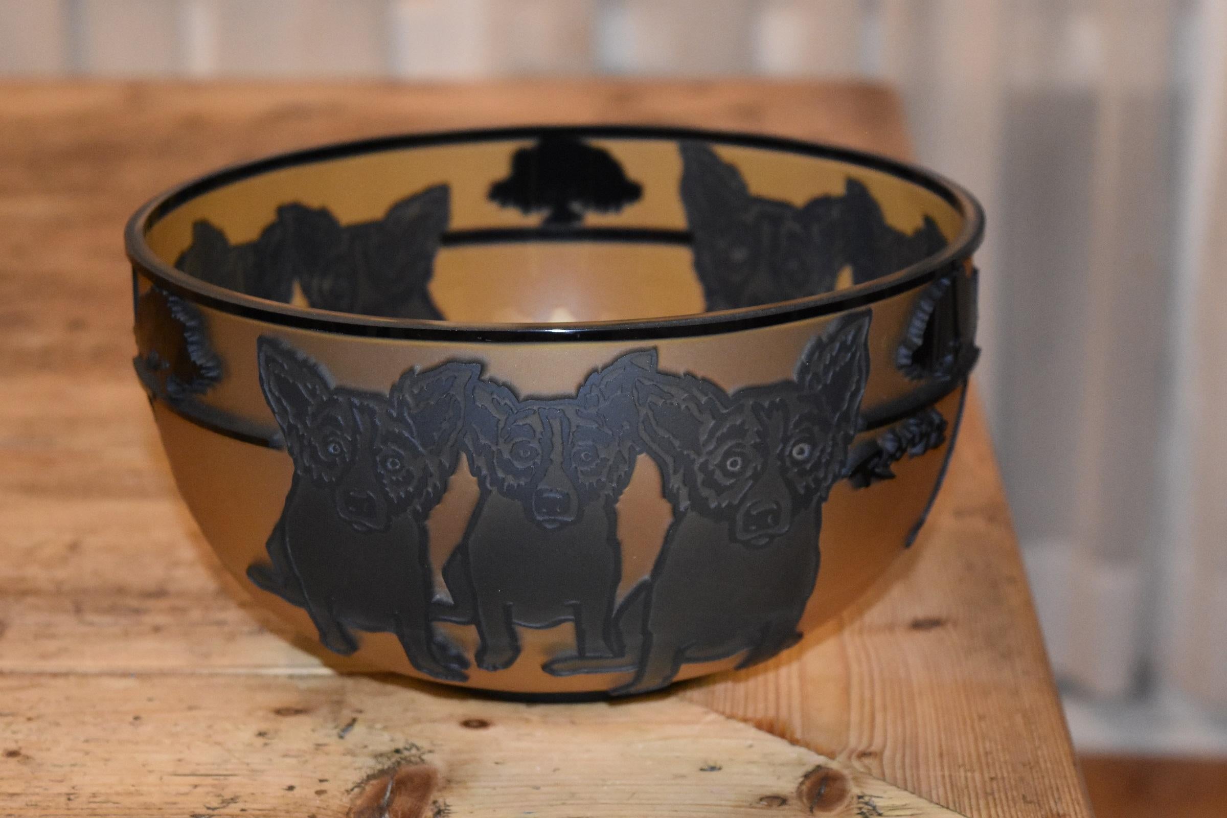 Blue Dog Cameo Glass Decorative Bowl Rare Limited Edition 