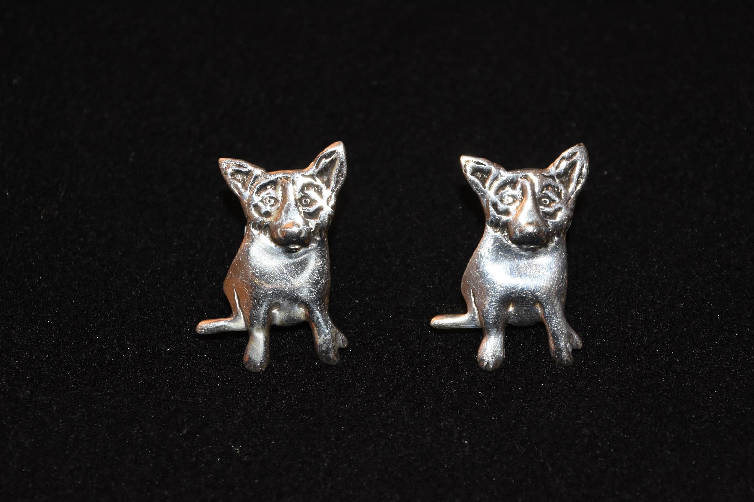 Blue Dog Sterling Silver Pierced Earrings with @Rodrigue and "Sterling" on back - Art by George Rodrigue