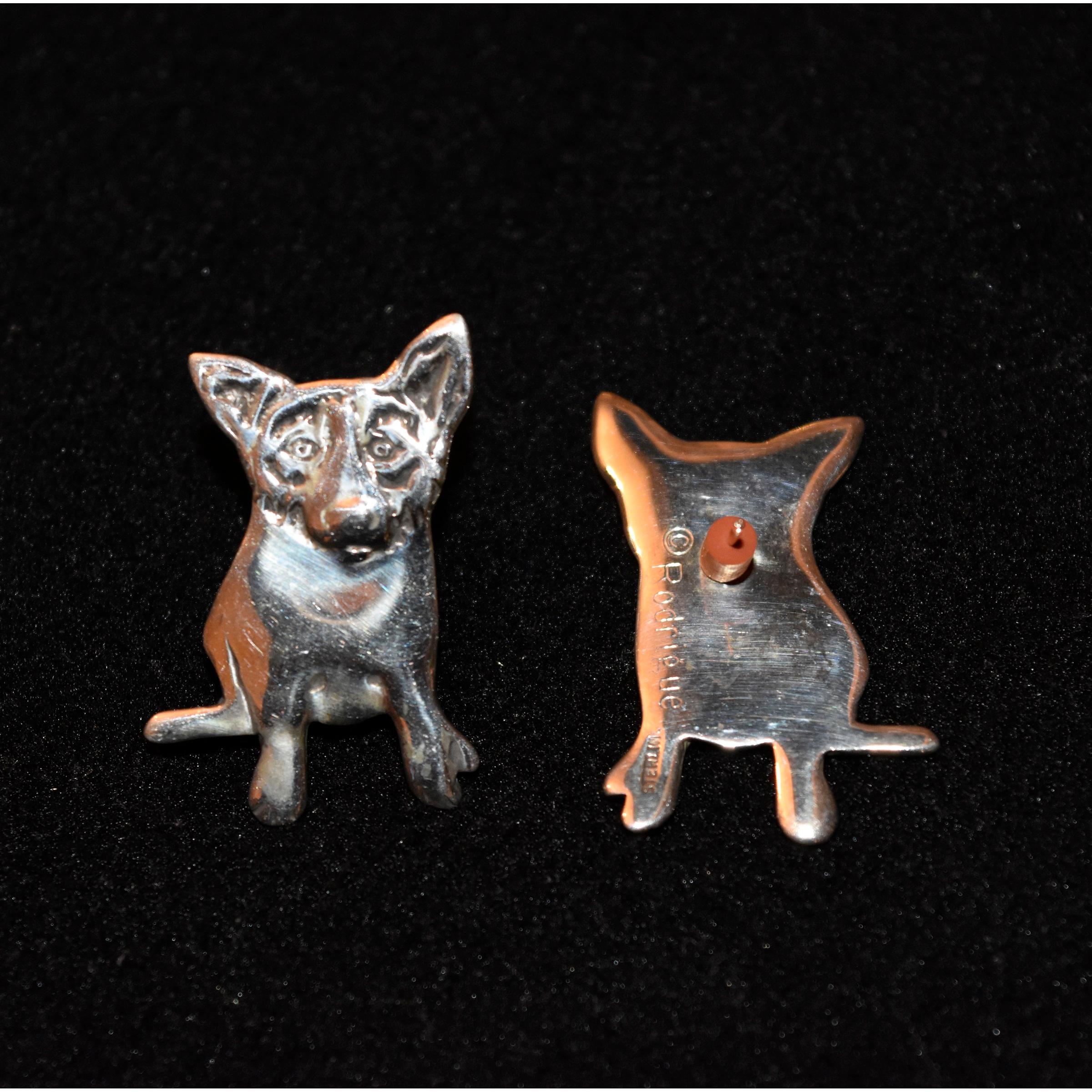 Boucles d'oreilles percées en argent sterling avec chien bleu avec @Rodrigue et 