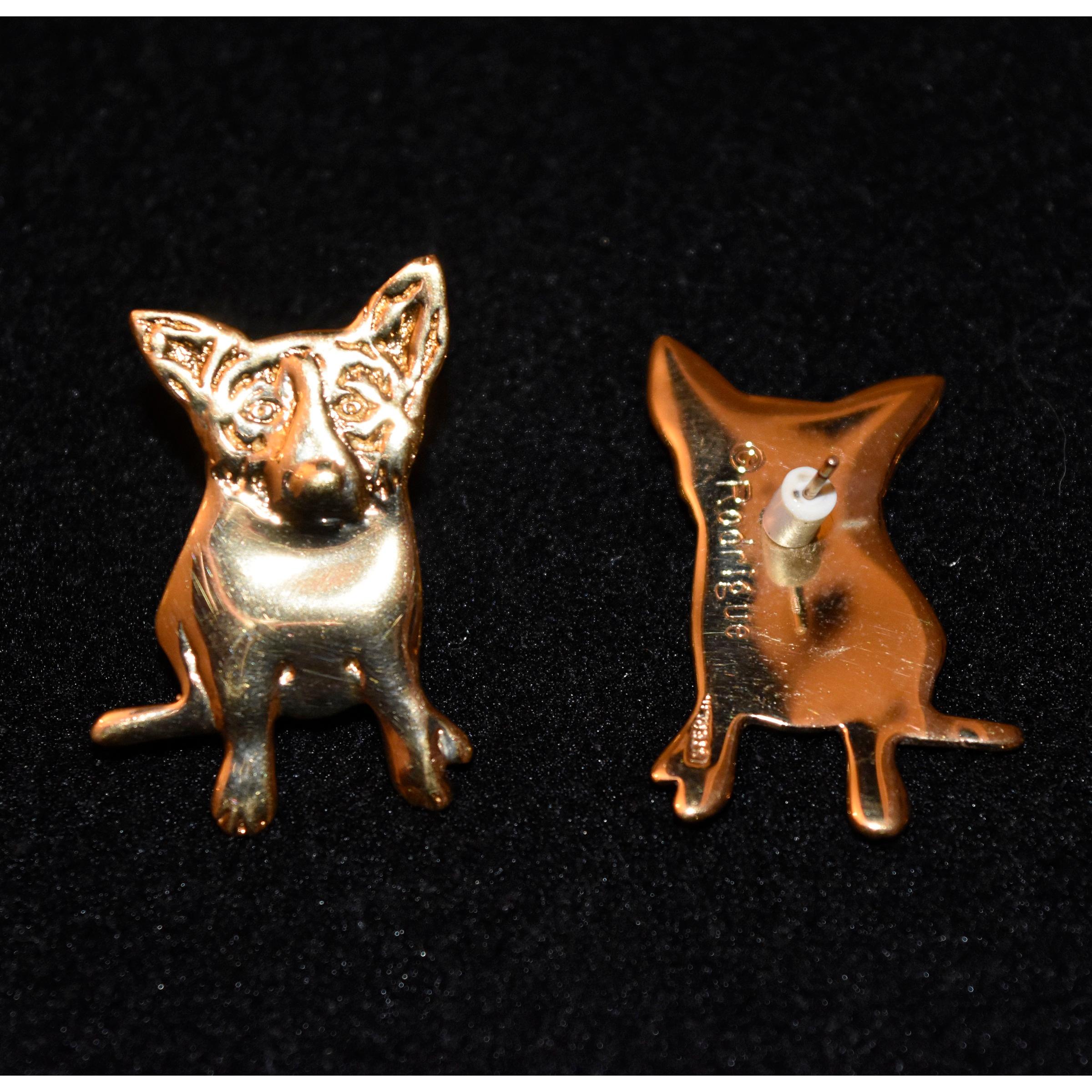 Artist:  George Rodrigue
Title:  Blue Dog Sterling/Gold Plated Pierced Earrings
Medium:  Foundry Jewelry
Date:  Circa 1993
Dimensions:  1 1/4