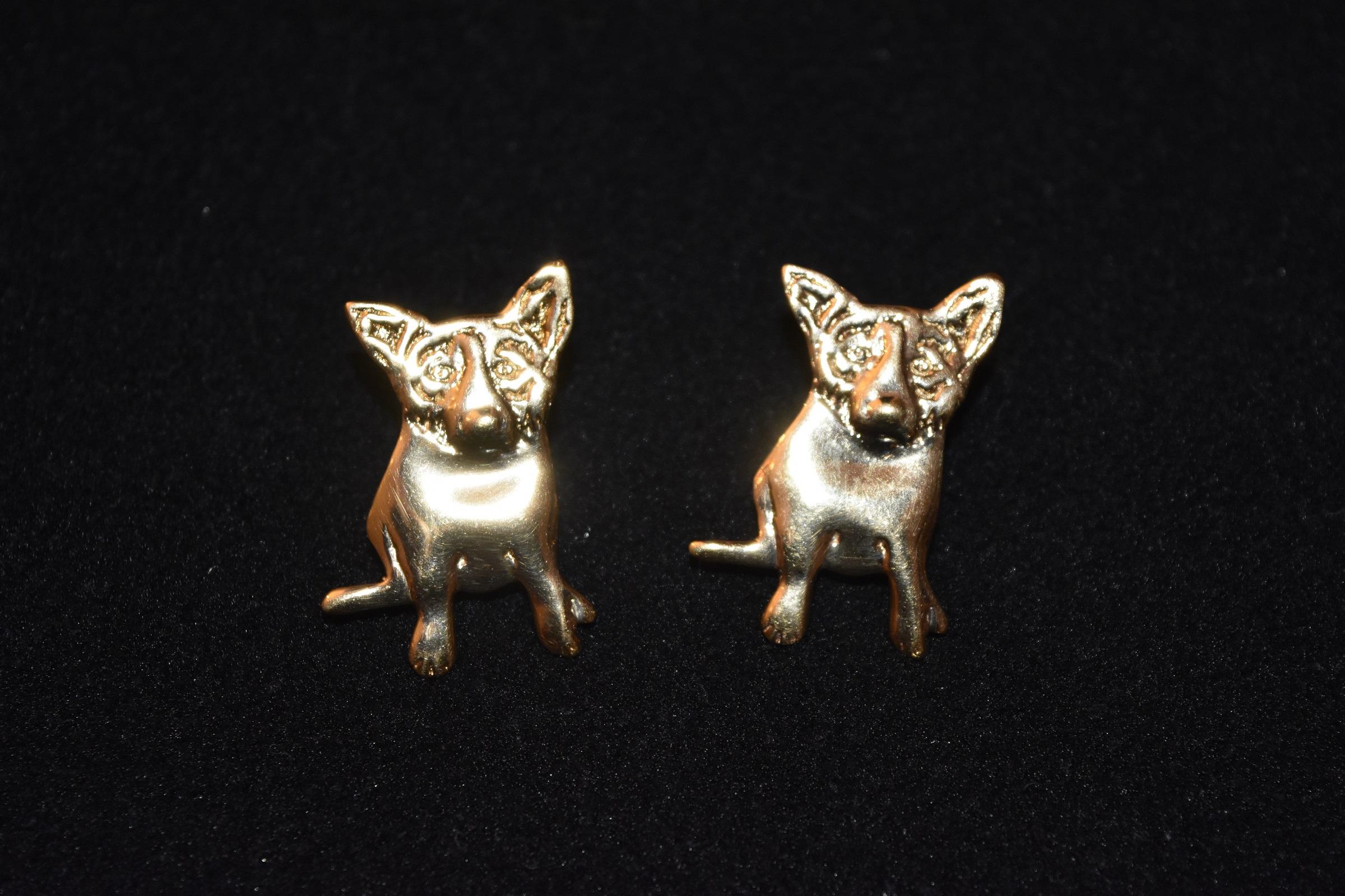 Blue Dog Sterling/Gold Plated Pierced Earrings w/@Rodrigue & "Sterling" on back - Art by George Rodrigue