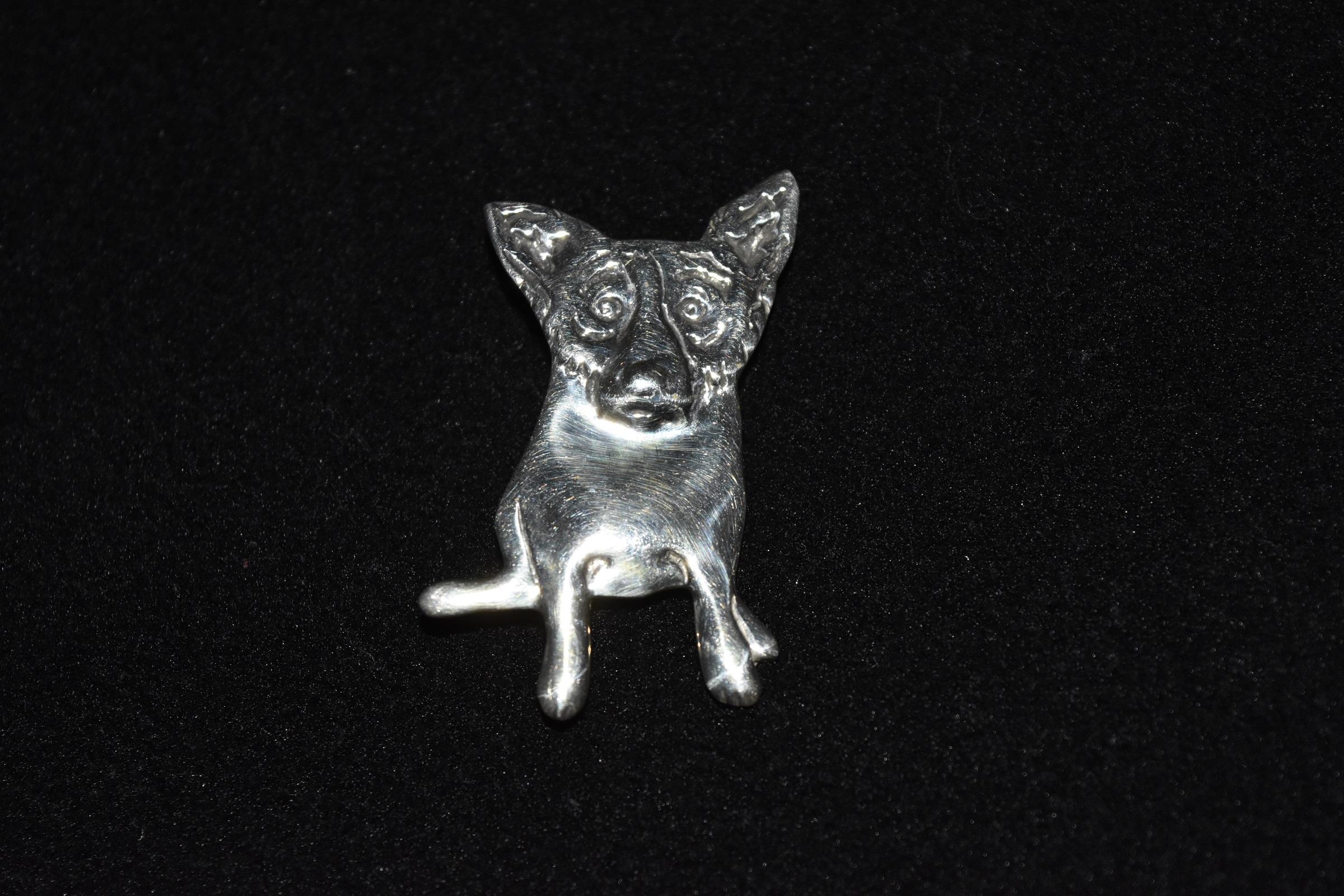 Blue Dog Sterling Silver Single Dog Pin with @Rodrigue & "Sterling" on back - Art by George Rodrigue