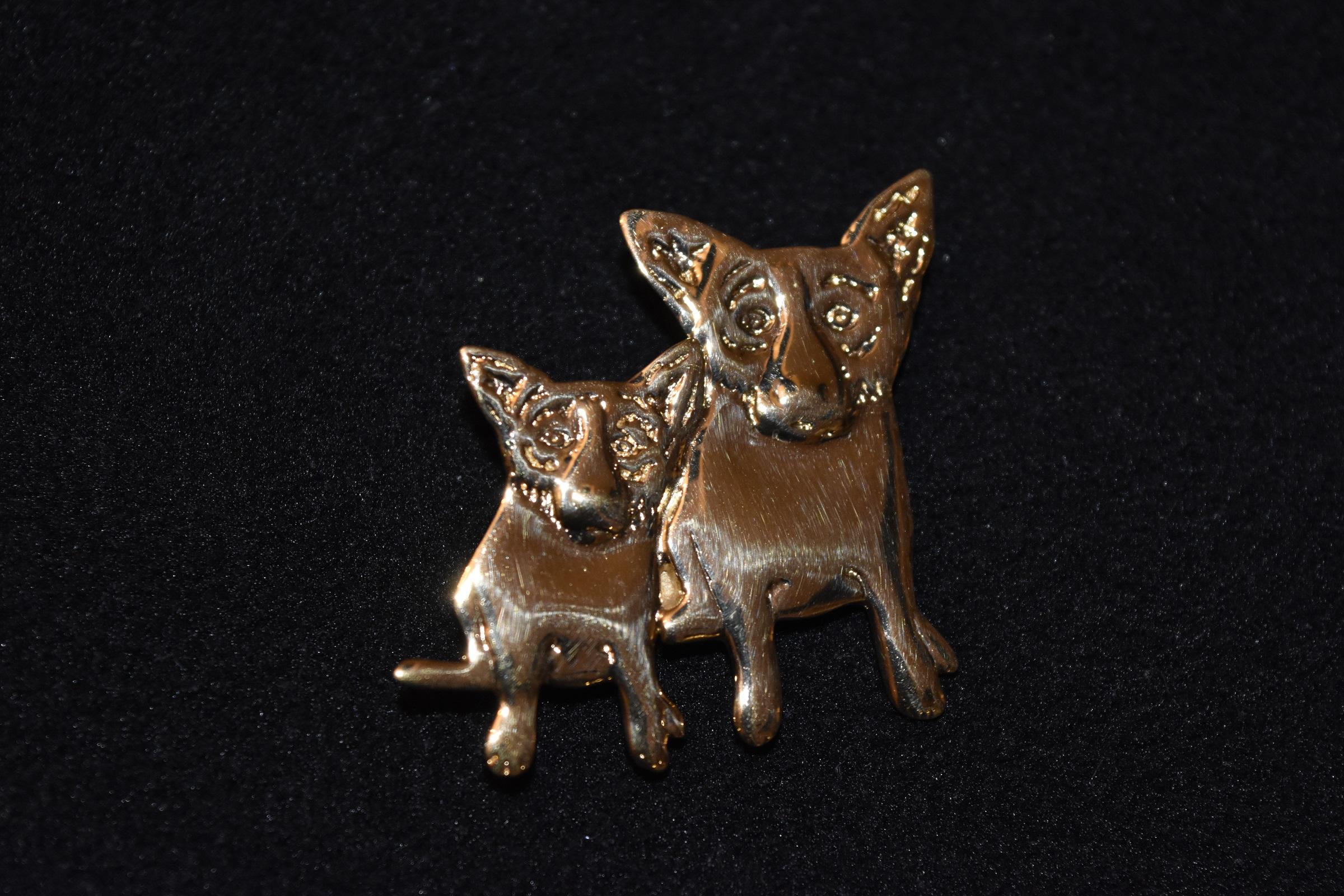 Blue Dog Sterling/Gold Plated Double Dog Pin with @Rodrigue & "Sterling" on back - Art by George Rodrigue