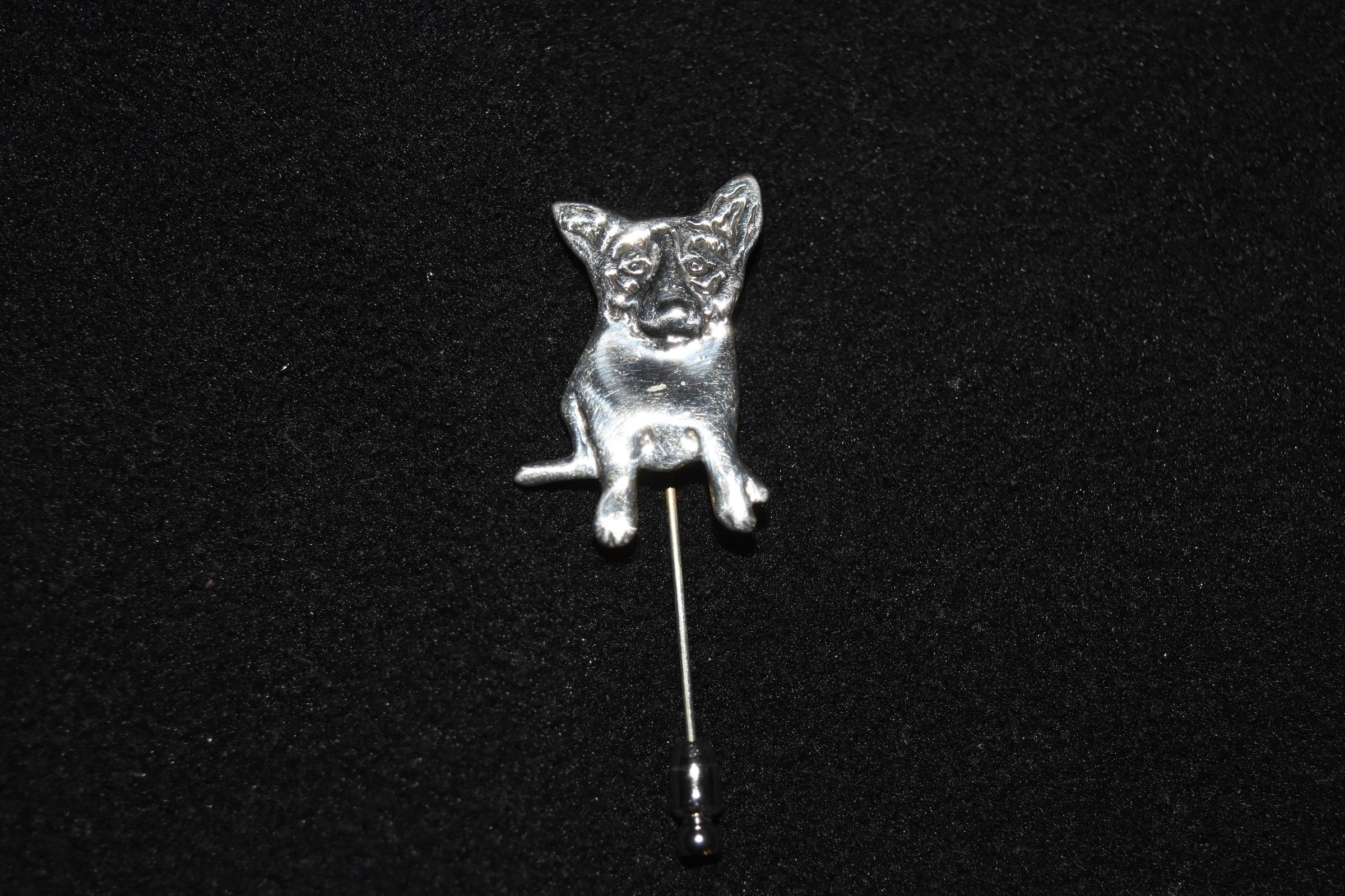 Blue Dog Sterling Silver Dog Stick Pin with @Rodrigue & "Sterling" on back - Art by George Rodrigue