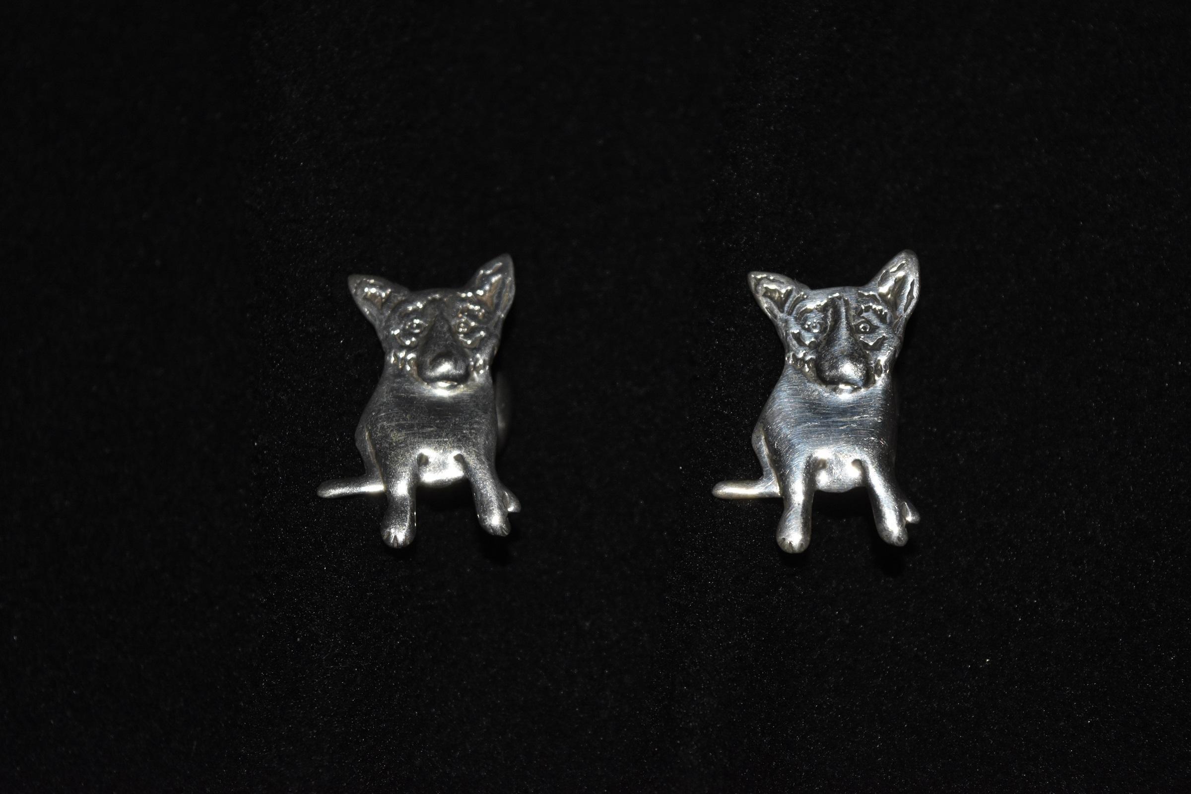 Blue Dog Sterling Silver Cufflinks with @Rodrigue & "Sterling" on back - Art by George Rodrigue