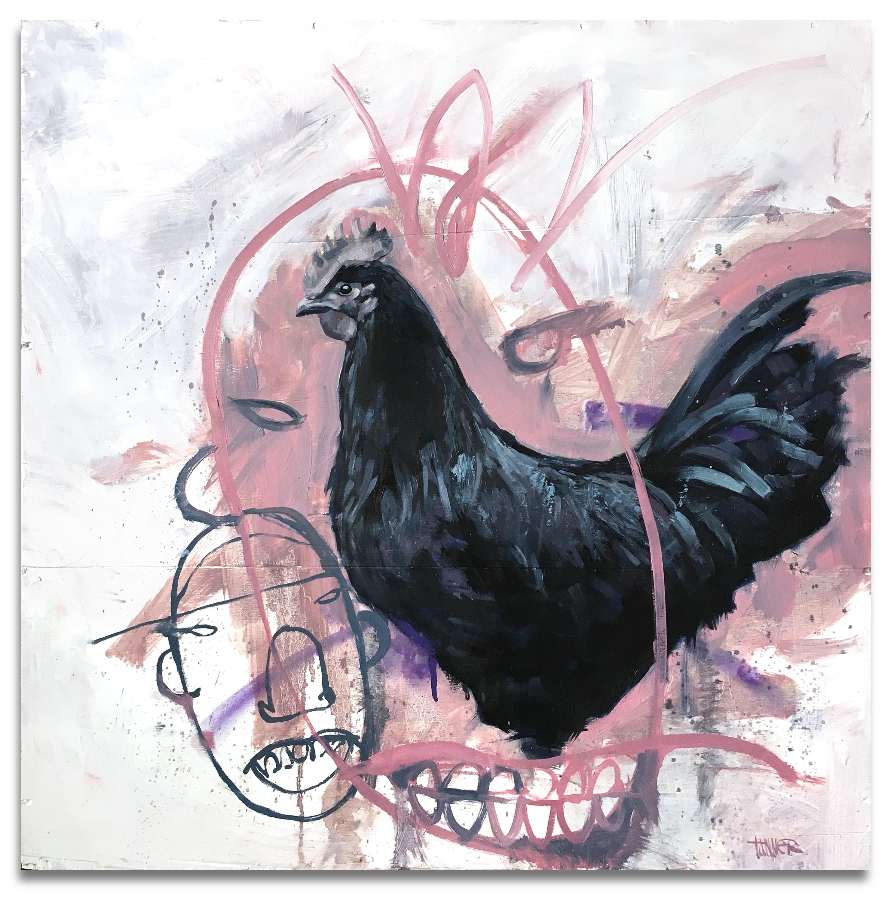 Rooster Face - Mixed Media Art by Tanner Goldbeck