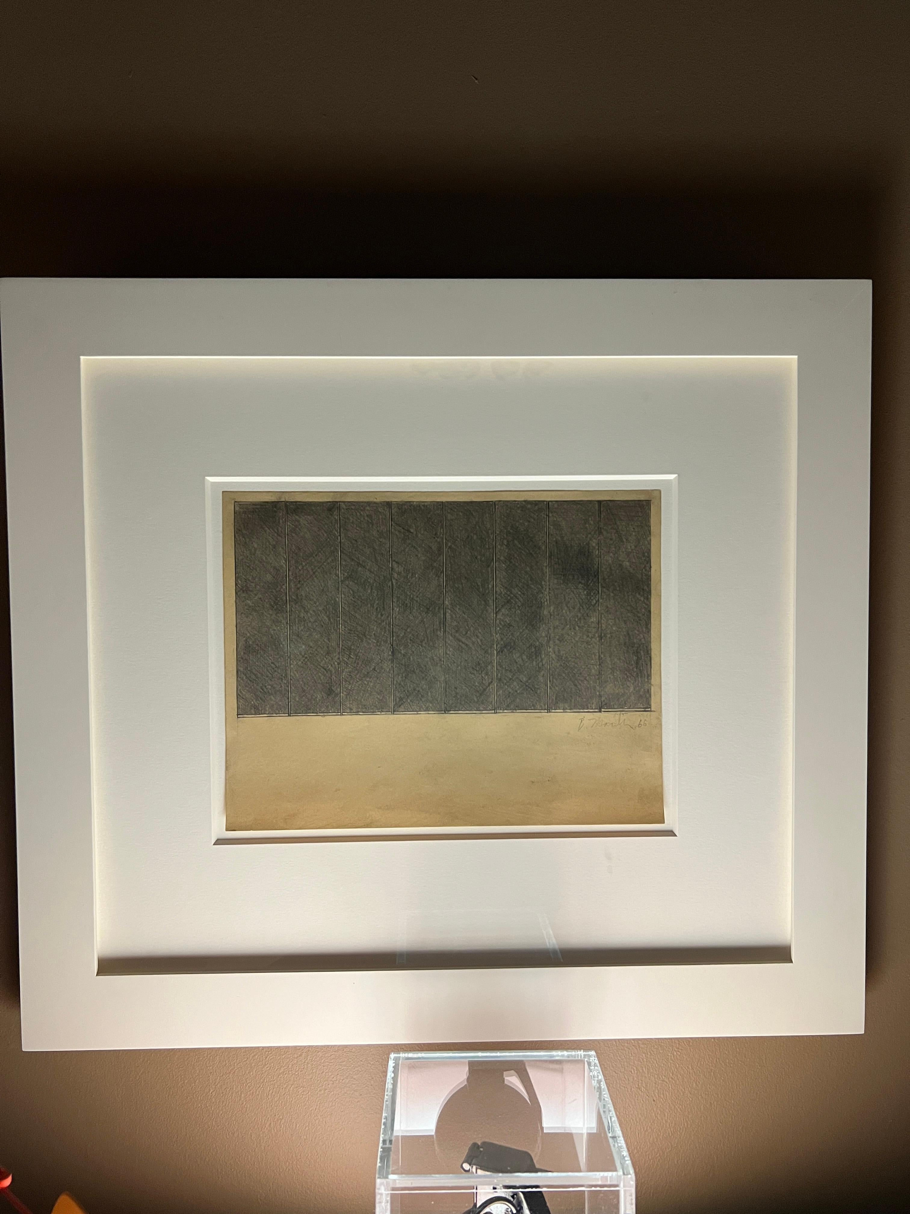 Brice Marden, unique, abstrait, graphite sur papier posé sur carton.
L'œuvre a été soumise pour inclusion dans le catalogue raisonné de Brice Marden.