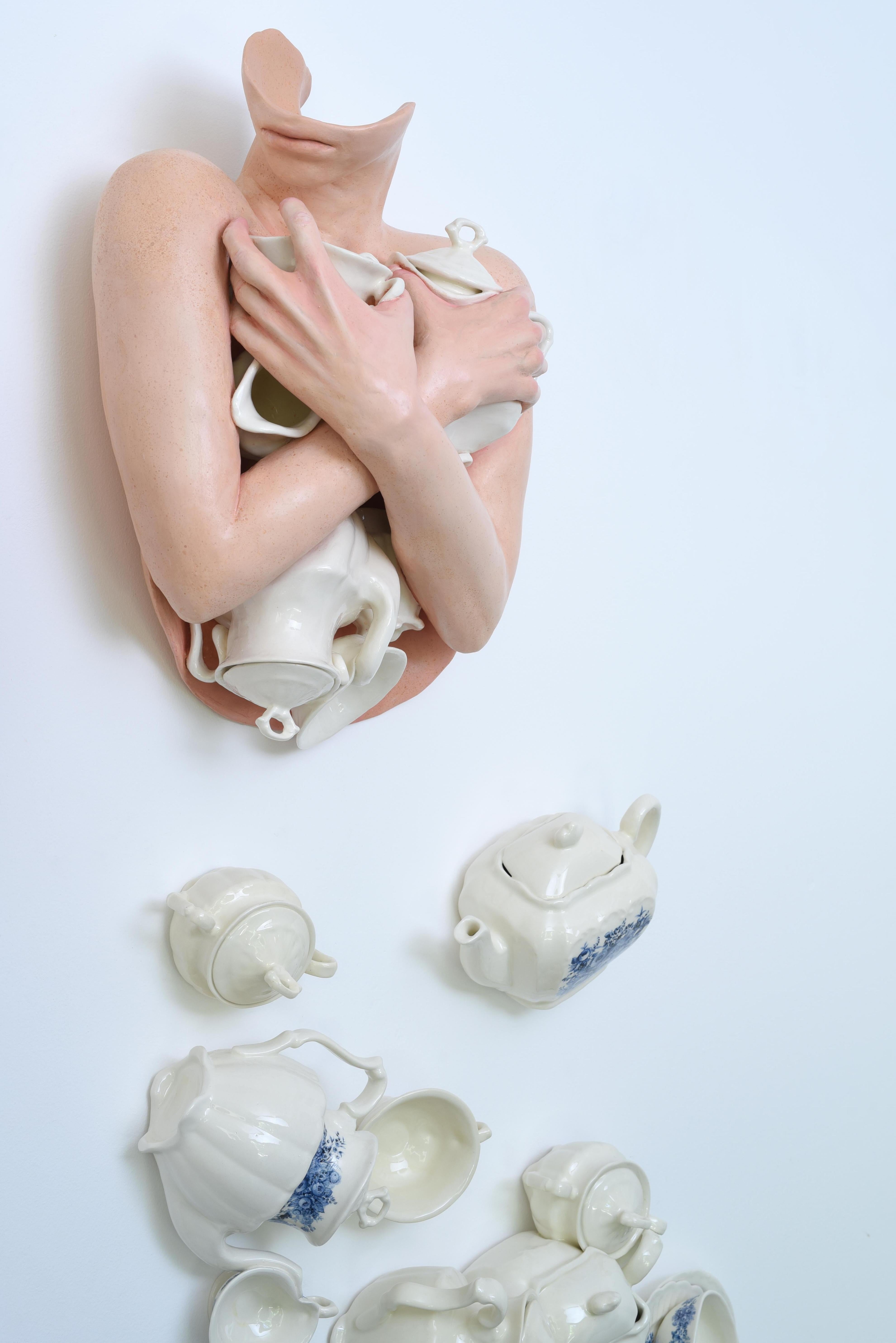 Ronit Baranga Figurative Sculpture – Hollowed Lady Pinching and Squeezing Kettle #2