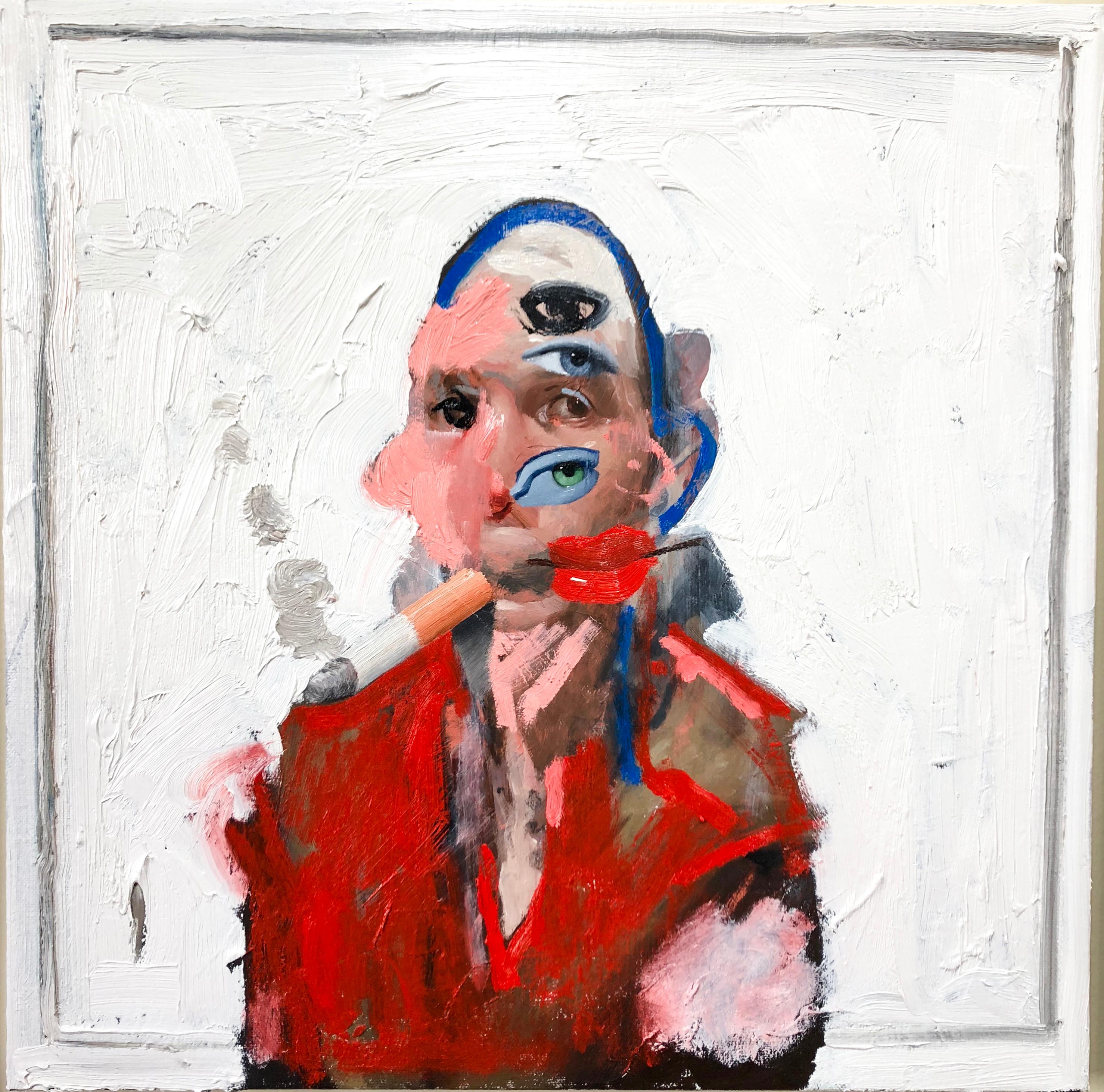 Emilio Villalba Portrait Painting - Smoking (Self-Portrait) 