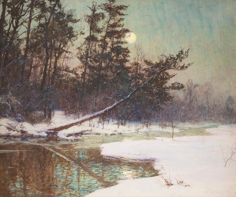 Walter Launt Palmer Landscape Art - Moonrise Over a Snowy Landscape