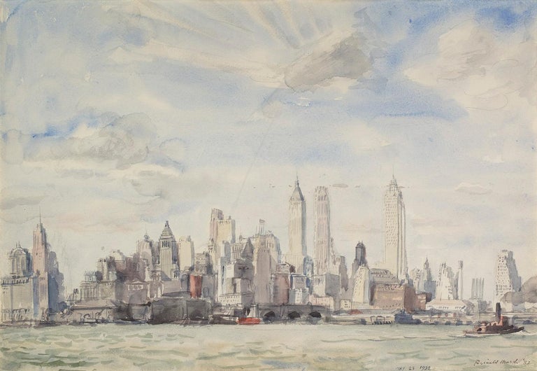 Reginald Marsh Landscape Art - Lower Manhattan Skyline