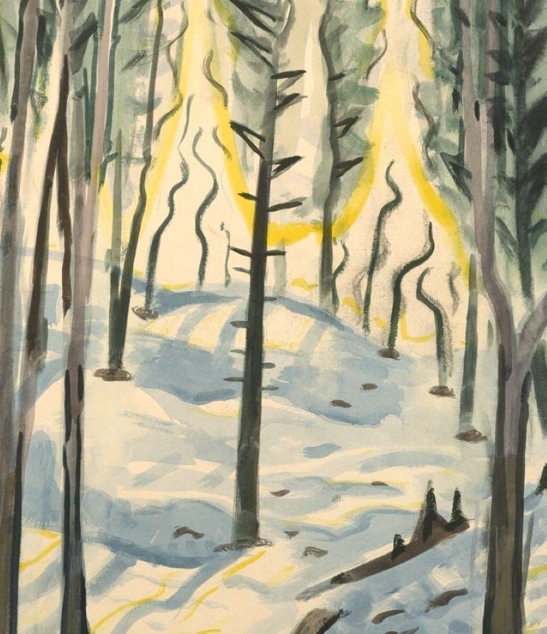 Fires of Spring in Big Woods (Les feux de printemps) - Marron Landscape Art par Charles E. Burchfield