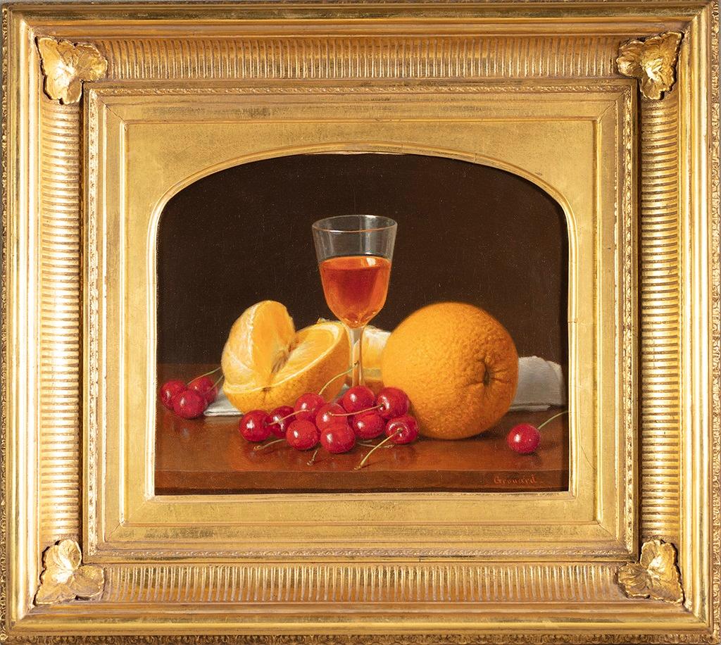 Still Life with Citrus and Cherries - Painting by John E. Grouard