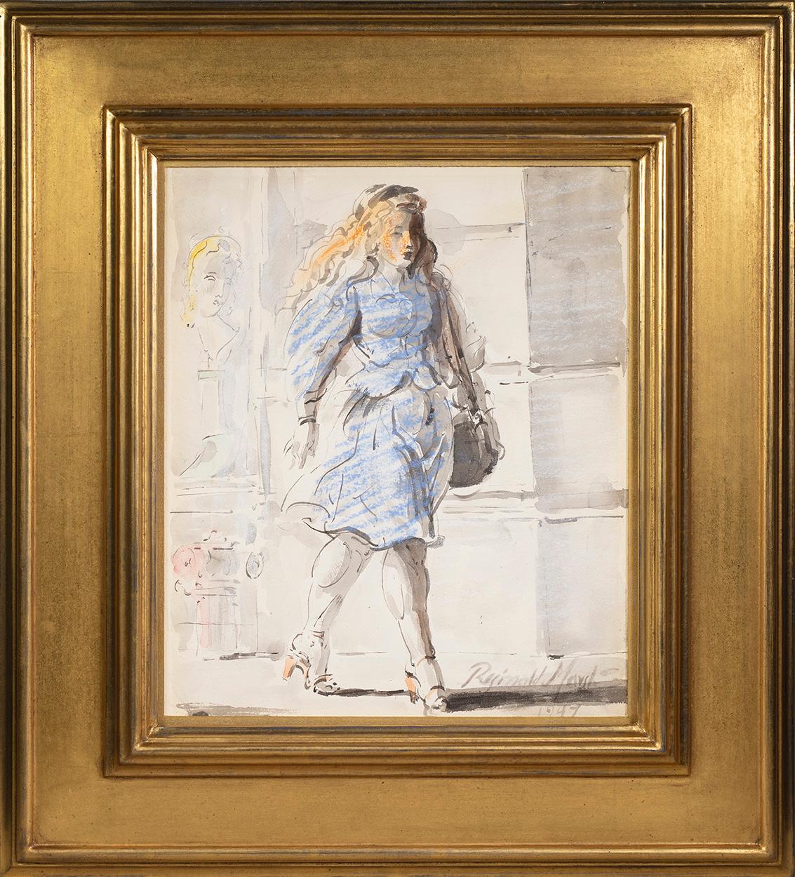 Frau in blauem Kleid – Art von Reginald Marsh