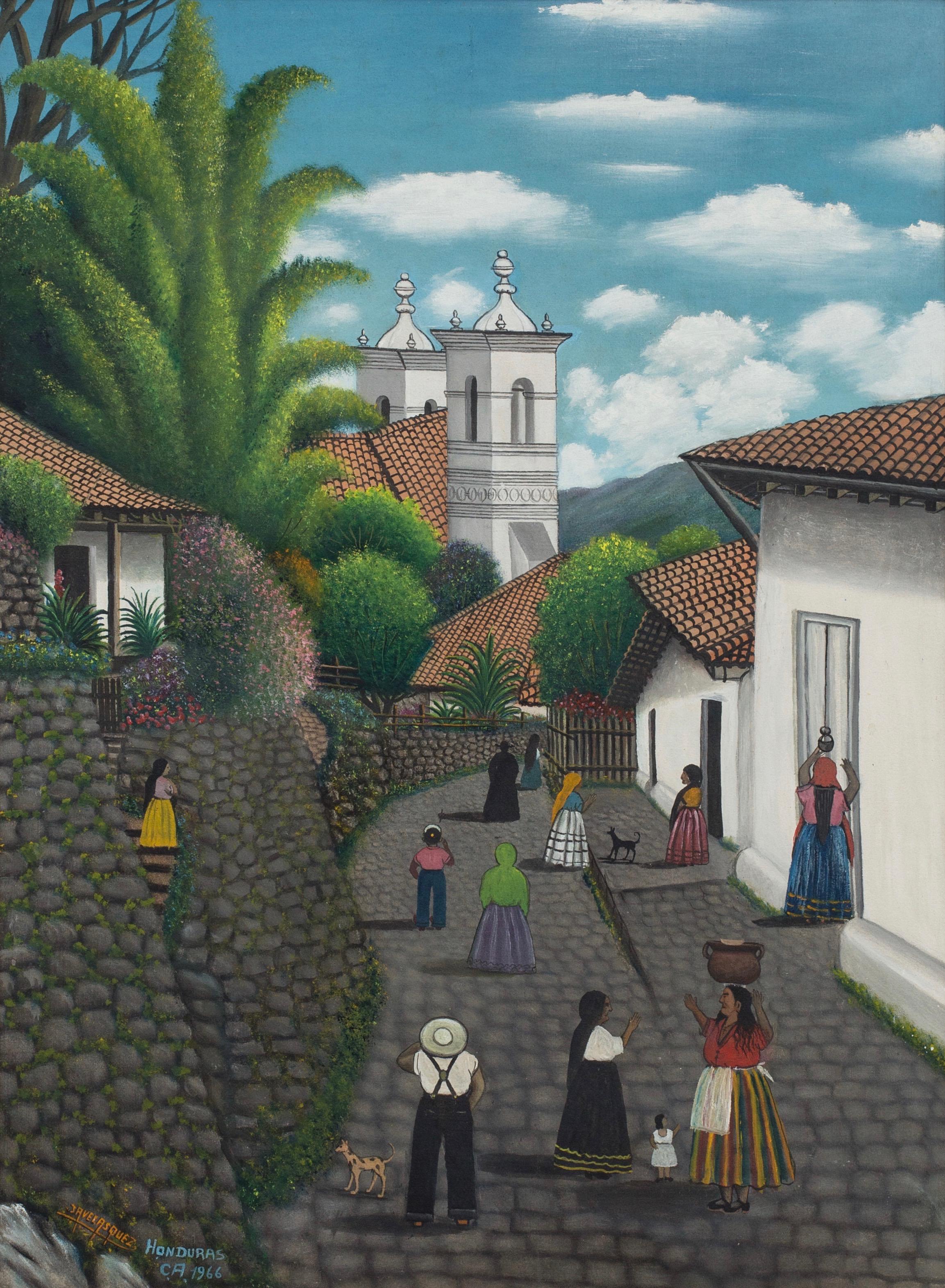 Jose Antonio Velasquez Landscape Painting - Untitled (Una Calle de San Antonio de Oriente, 1966) Self-taught, Outsider Art, 