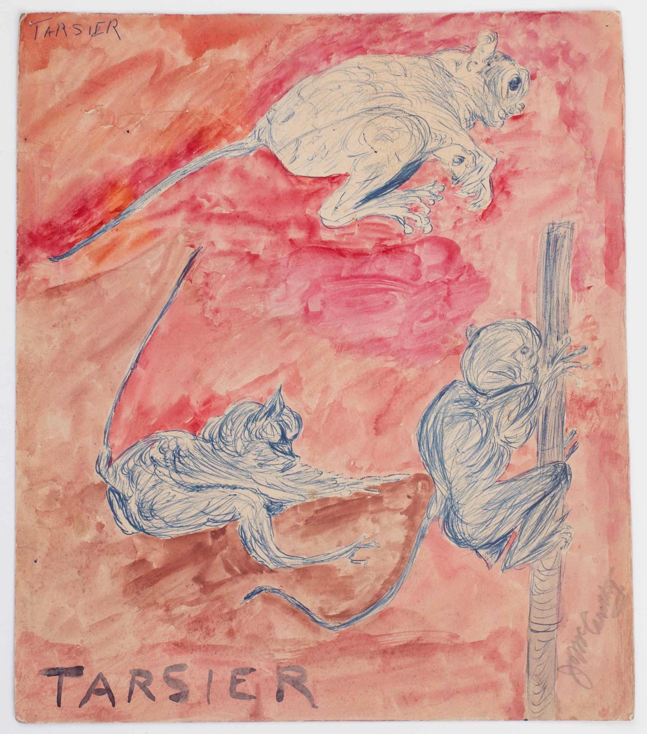 Tarsier (ca. 1917-1922) Self-taught, Outsider Art - Mixed Media Art by Justin McCarthy
