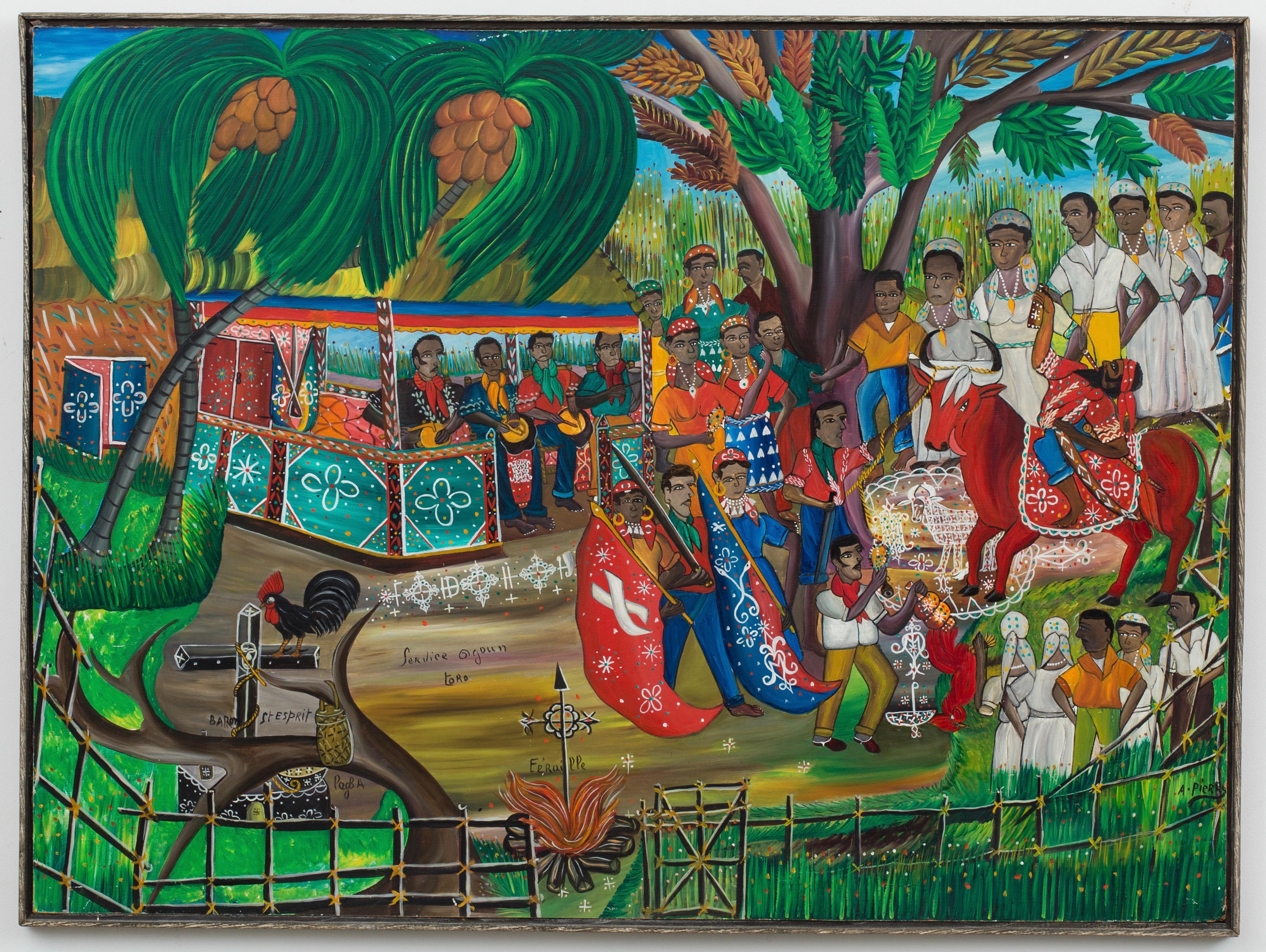 Service Ogoun Toro, Haitian Art, Haiti - Painting by André Pierre