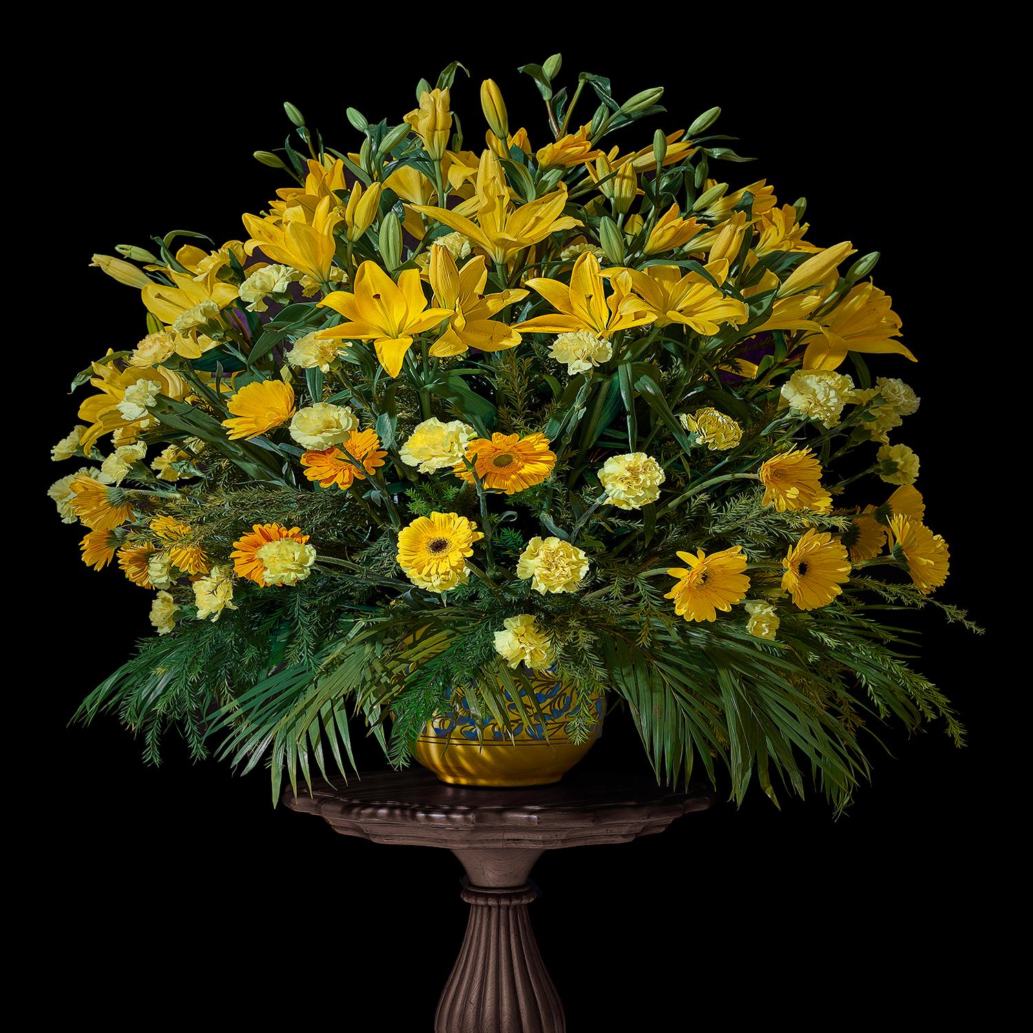 T.M. Glass Still-Life Photograph - Jaipur Wedding Bouquet with Lilies, Marigolds, and Carnations