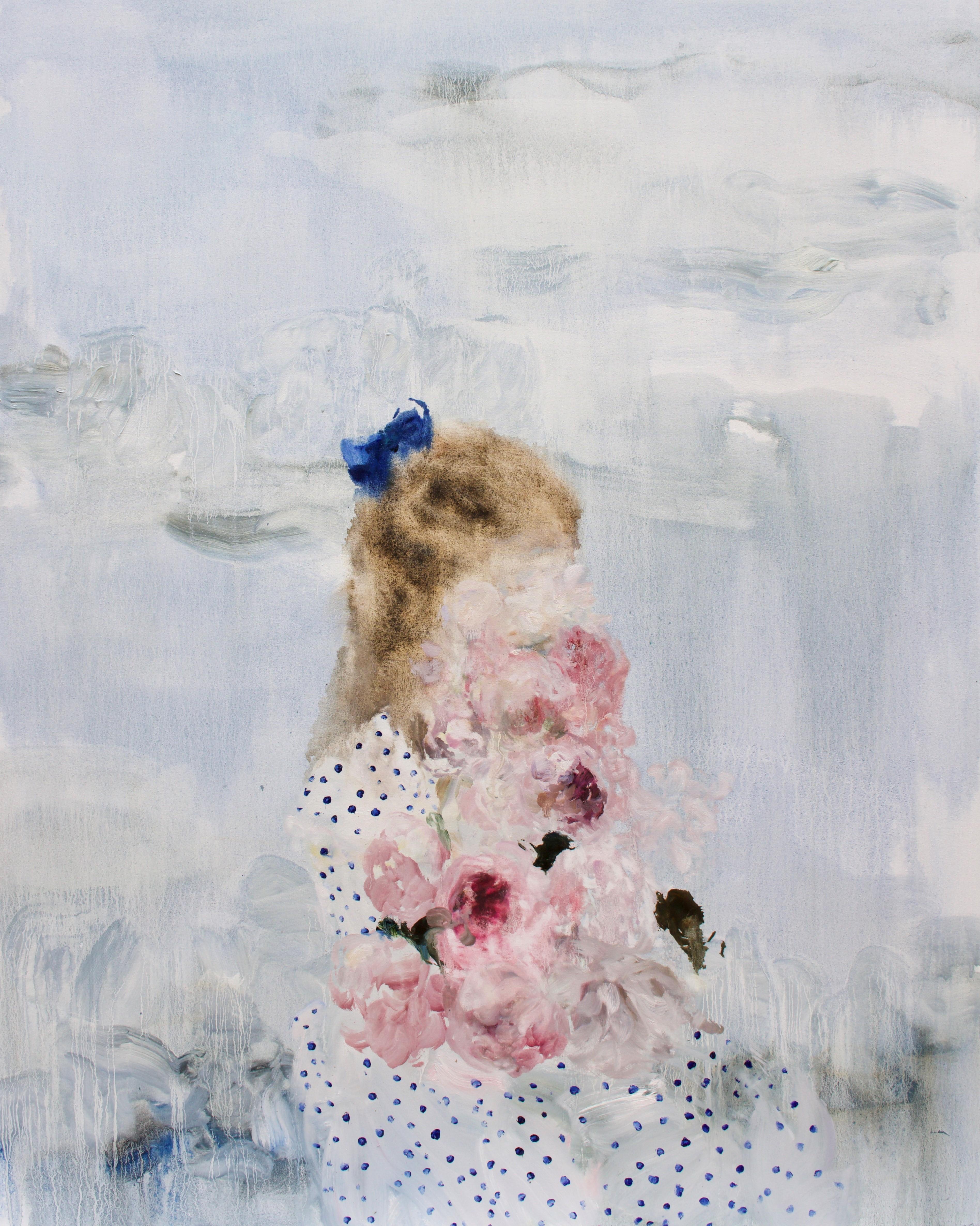 Darlene Cole Abstract Painting - Lake (polka-dots + peonies)
