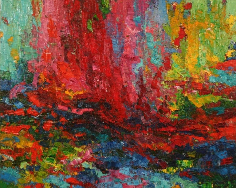 John Barkley Abstract Painting - Red and Green Stream of Mind