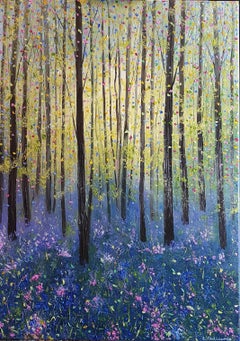Bluebell Bloom Time - Contemporary Landscape Painting by Elena Guillaumin