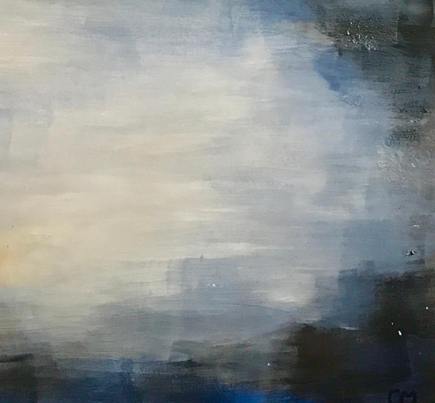 Distant Cliff - Mixed Media, Landscape Painting, Abstract, 21st Century, Blue 1