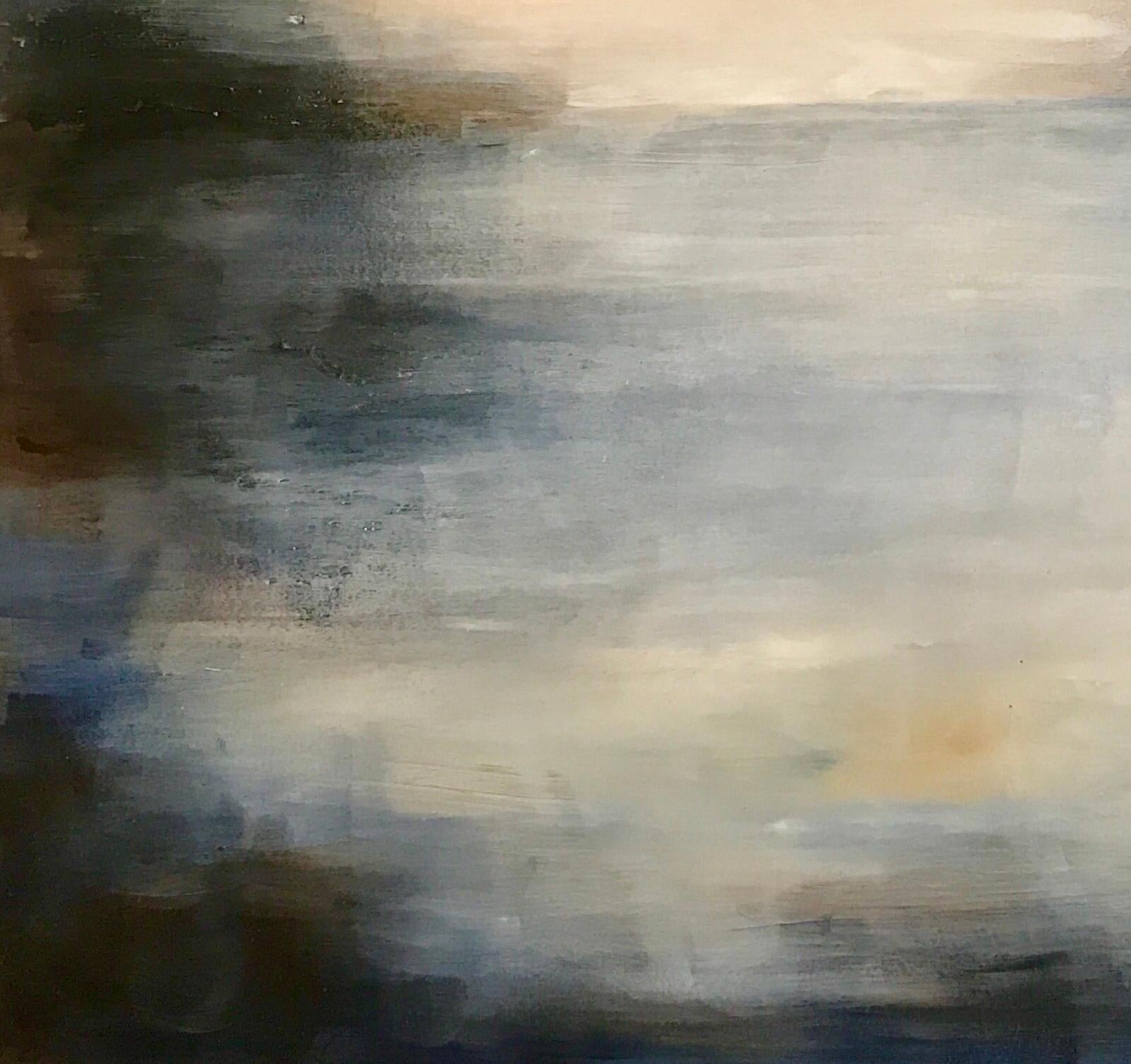 Distant Cliff - Mixed Media, Landscape Painting, Abstract, 21st Century, Blue 2