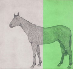 Horse Study Green - Contemporary Animal Drawing by Guy Allen