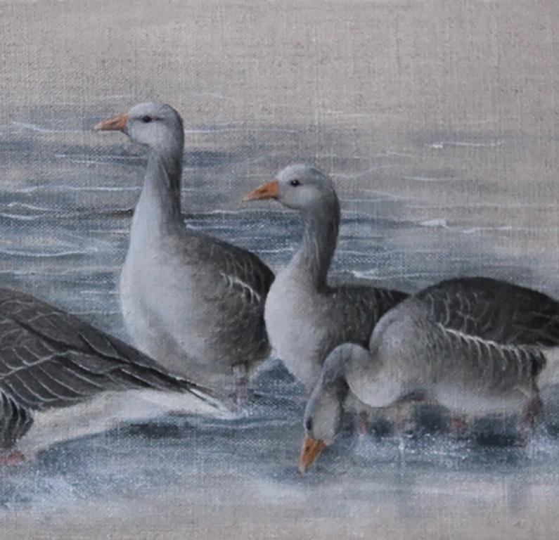 Grey Lag Geese - Realistic Painting by Helen Welsh For Sale 1