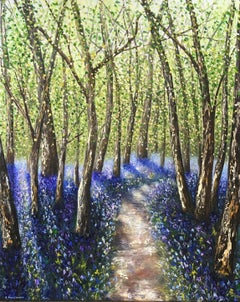 Bluebell Path - Contemporary Painting by Elena Guillaumin
