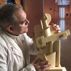 Big Guitarist Arlequin Wood – Miguel Guía Cubist Sweden pine tree Sculpture