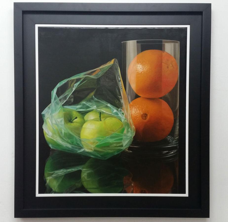 Green Apples and Oranges - Vizcaíno Oil painting on canvas hyperrealism
