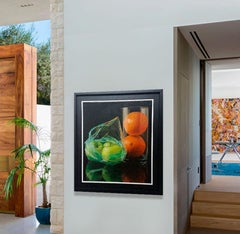 Peinture à l'huile sur toile hyperréaliste Vizcano - Pommes vertes et oranges