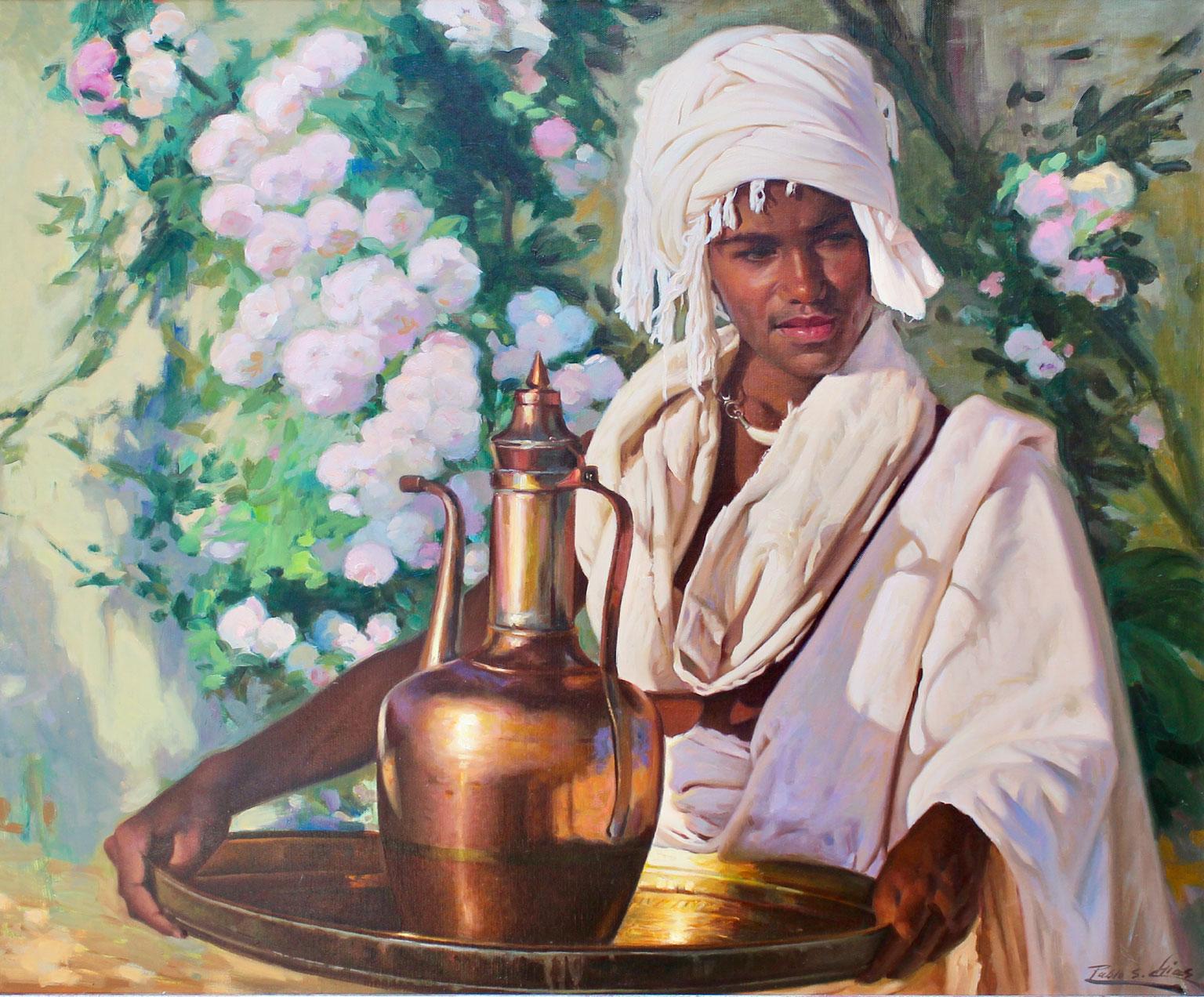 Chías Oil painting on canvas "Oriental Boy" Realism.
Certificate signed by the Author and photographed in his own hand.
Framed dimensions 98 cm x 117 cm / 38.59 in x 46.07 in
image dimensions 73 cm x 92 cm / 28.75 in x 36.23 in

Born at Seville,