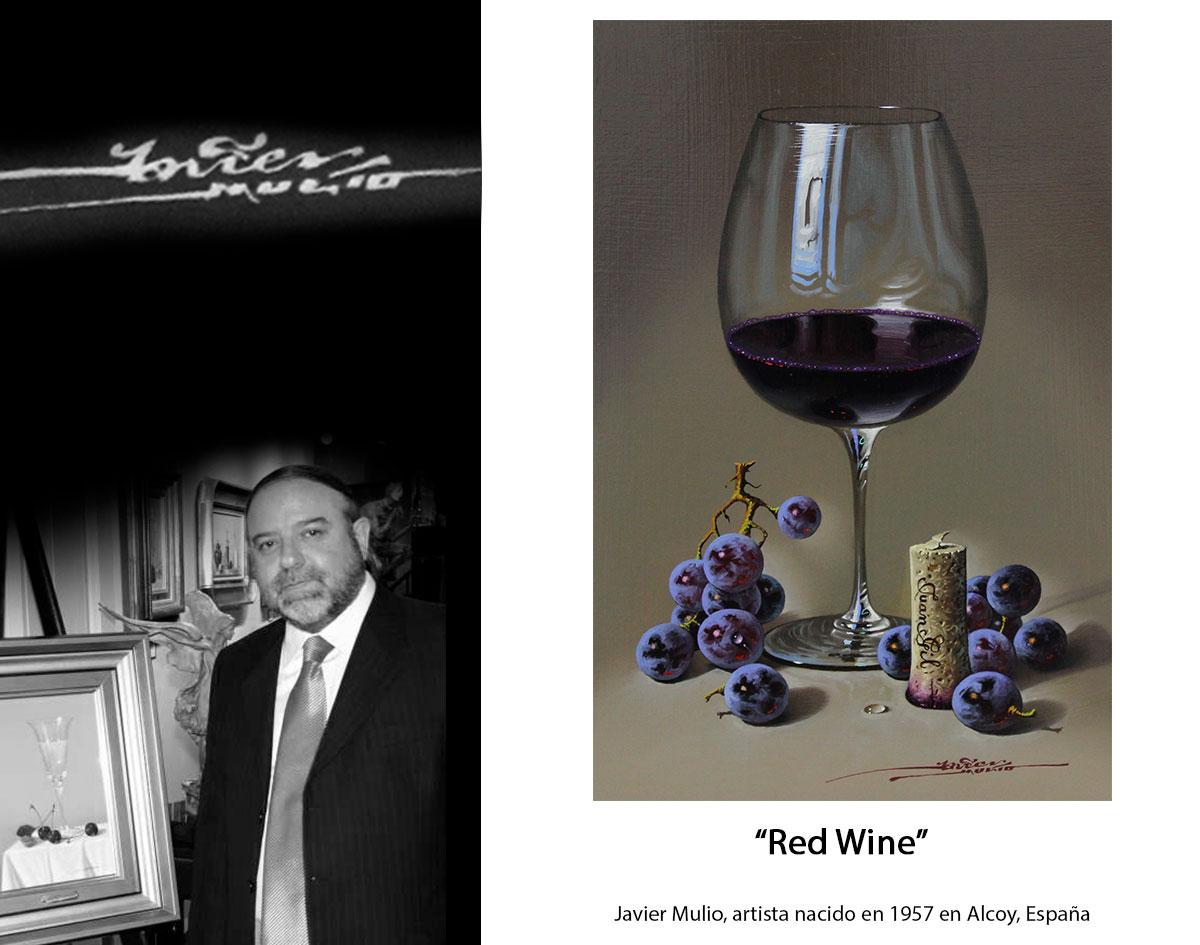Rotwein - Mulio Ölgemälde an Bord Realismus (Grau), Still-Life Painting, von Unknown