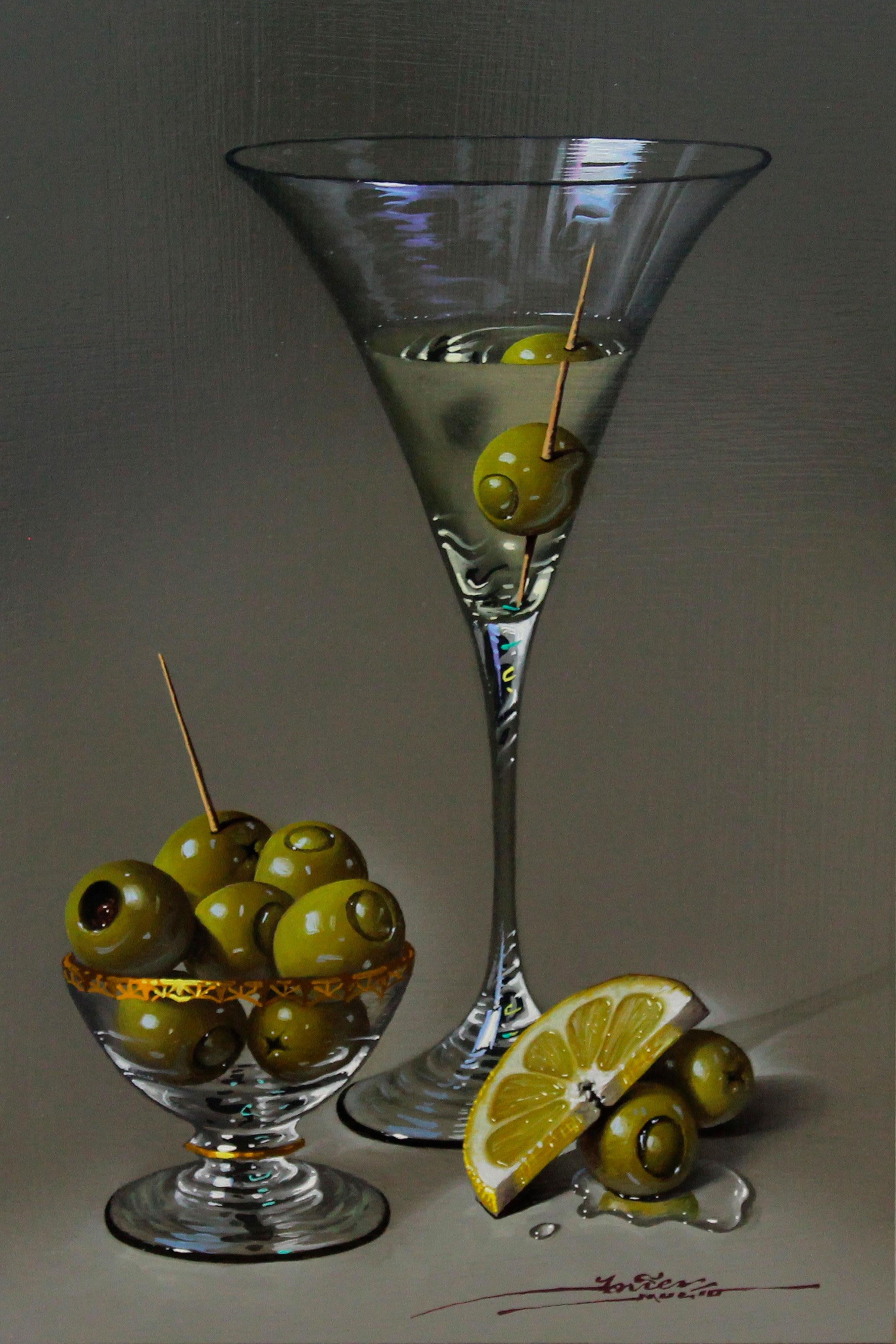 Unknown Still-Life Painting - Martini - Mulio Oil painting on Board Realism