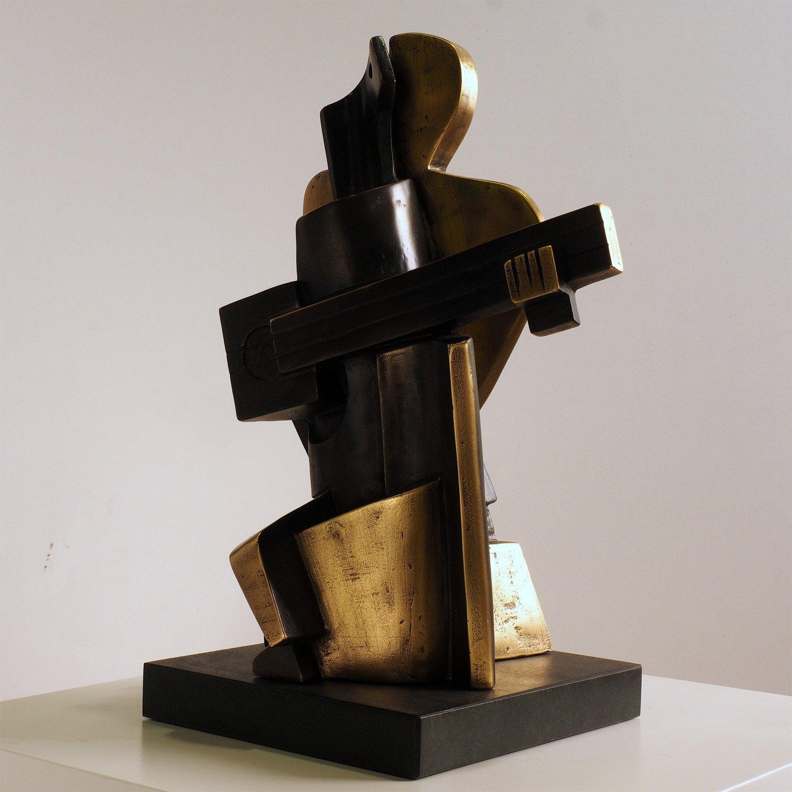 Big Guitarist Arlequin - Miguel Guía Cubist Bronze layer Sculpture 4