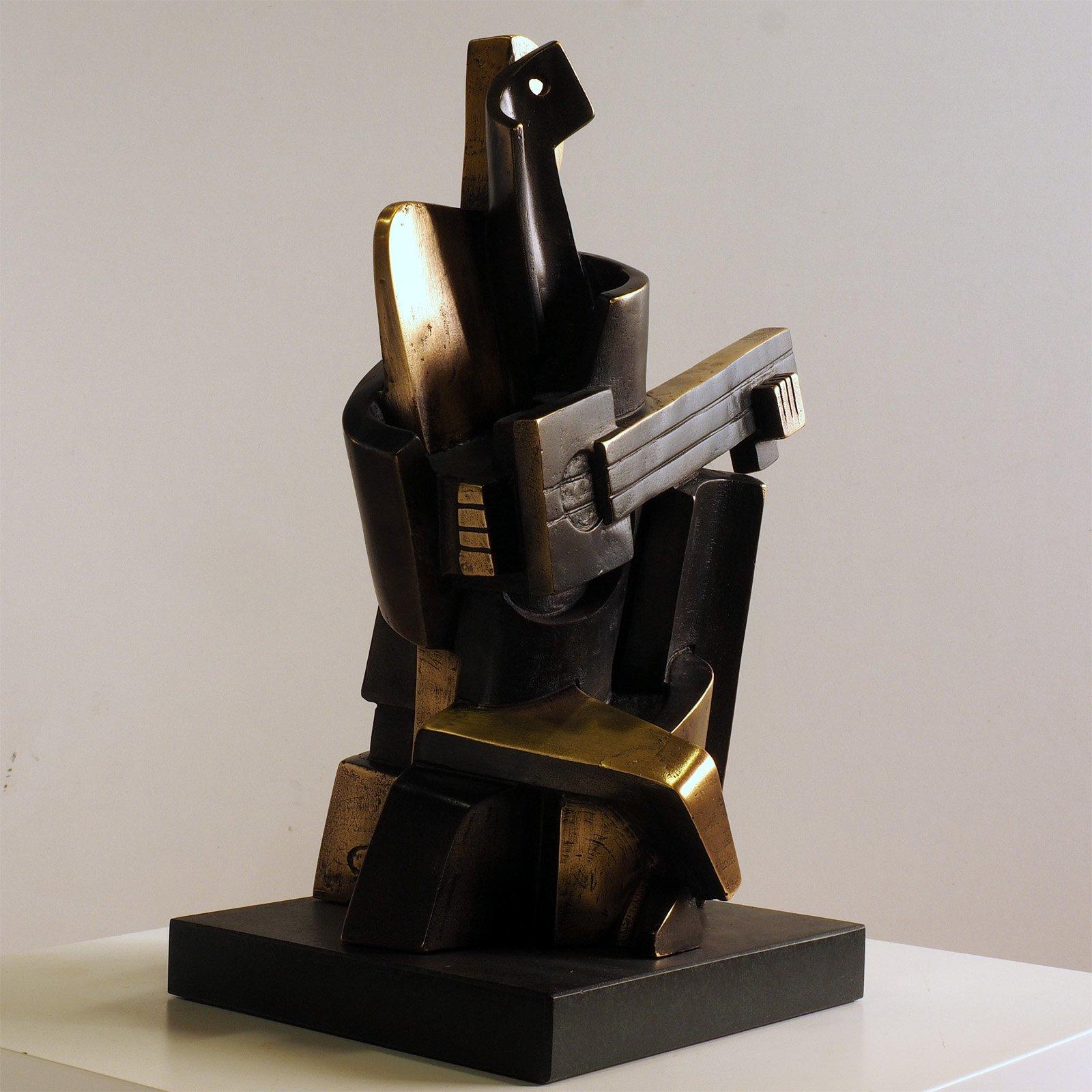 Big Guitarist Arlequin - Miguel Guía Cubist Bronze layer Sculpture 5