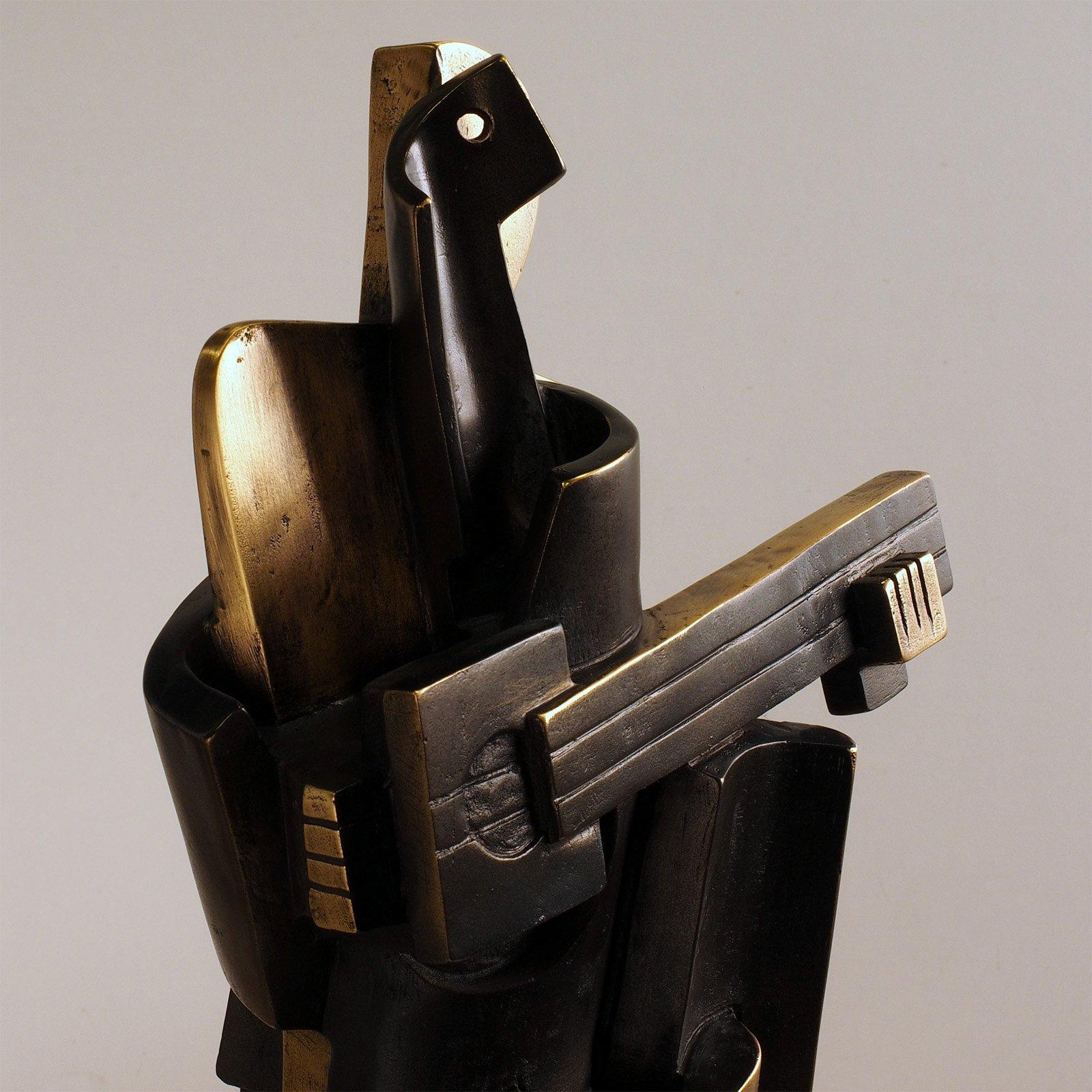 Big Guitarist Arlequin - Miguel Guía Cubist Bronze layer Sculpture 6