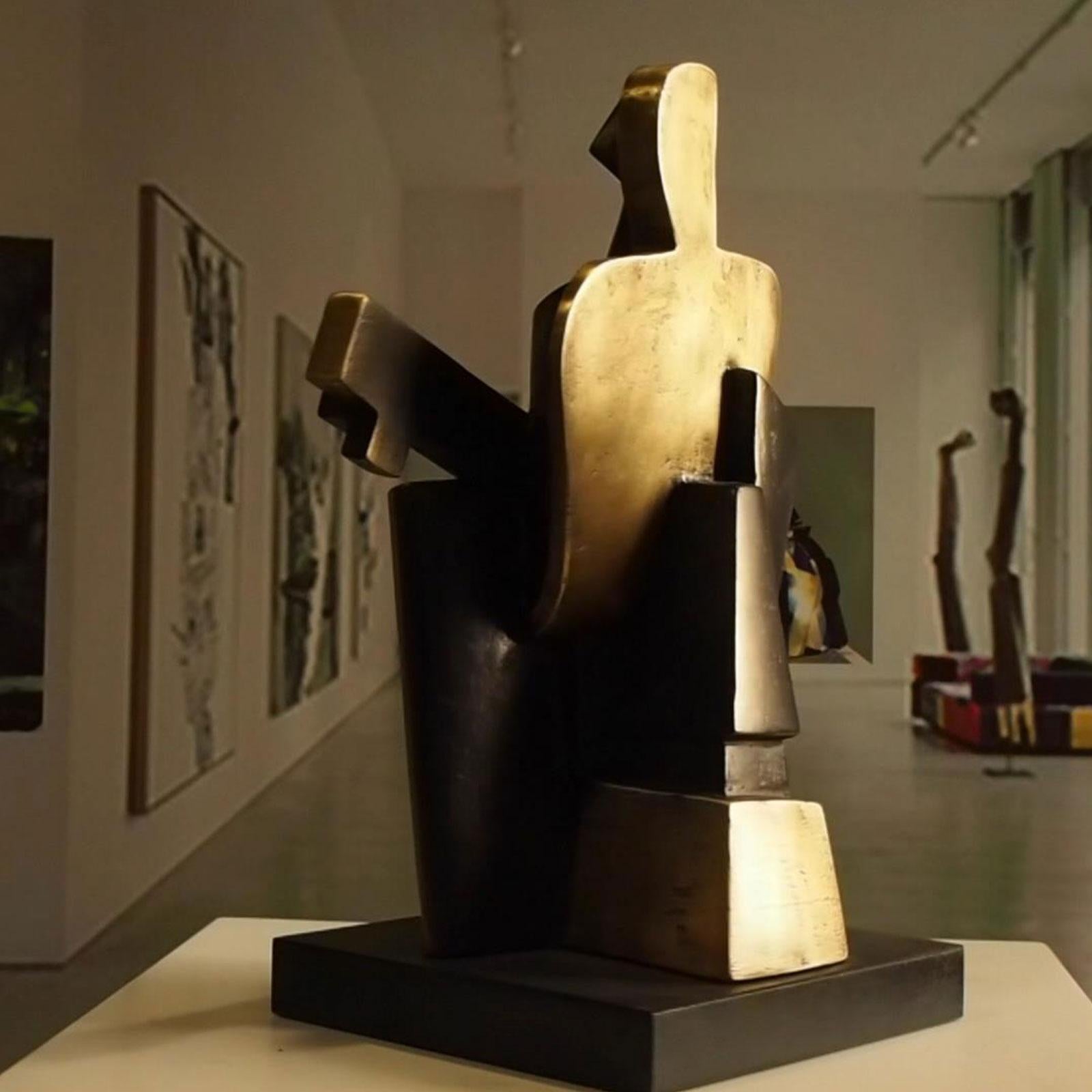 Big Guitarist Arlequin - Miguel Guía Cubist Bronze layer Sculpture 10