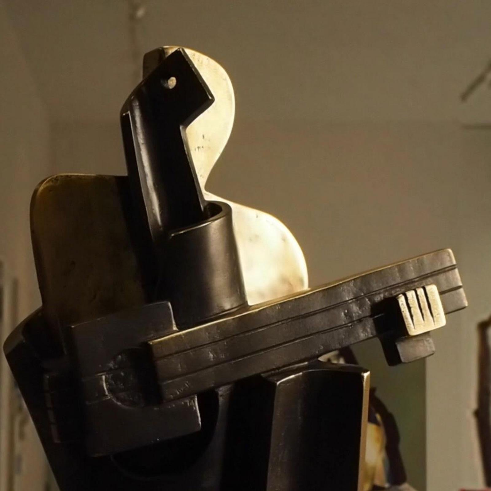 Big Guitarist Arlequin - Miguel Guía Cubist Bronze layer Sculpture 11