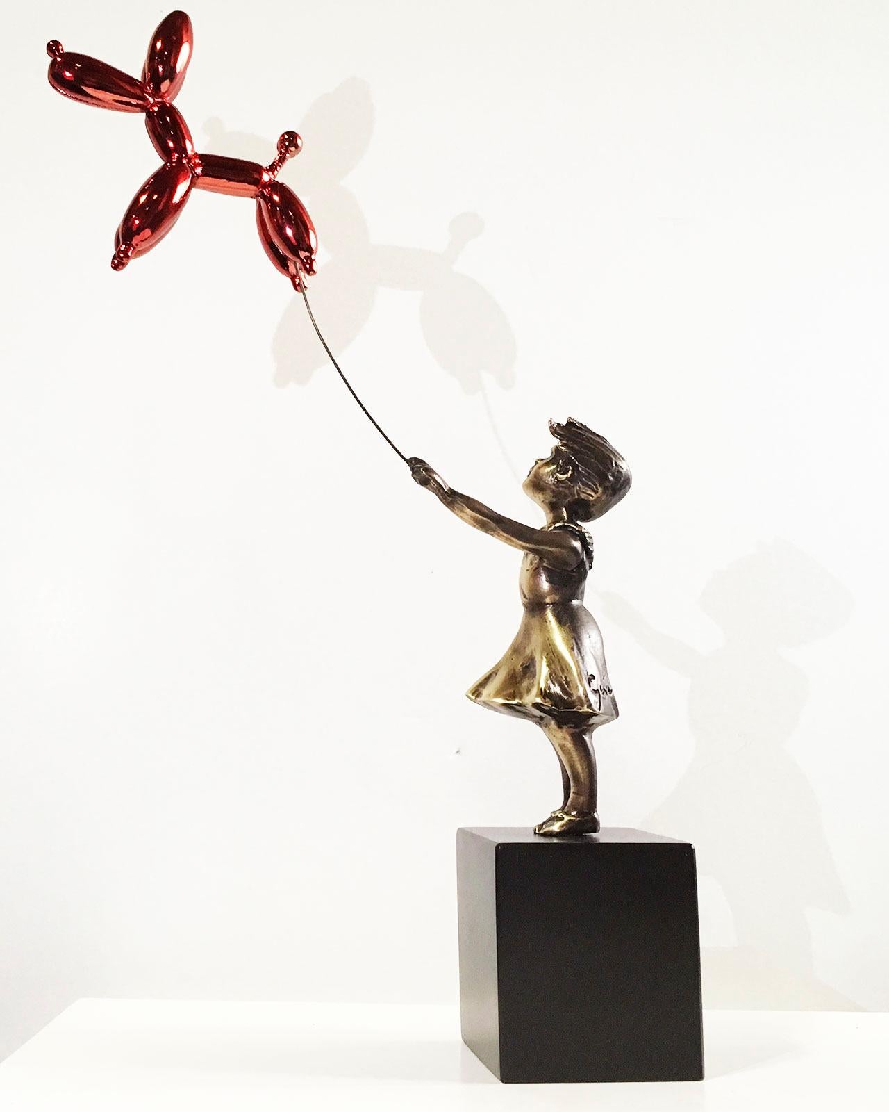 Girl with balloon dog - Miguel Guía Street Art Cast bronze Sculpture 2