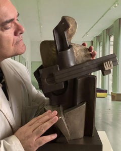 Big Guitarist Arlequin Cast Bronze - Miguel Guía Cubist Sculpture