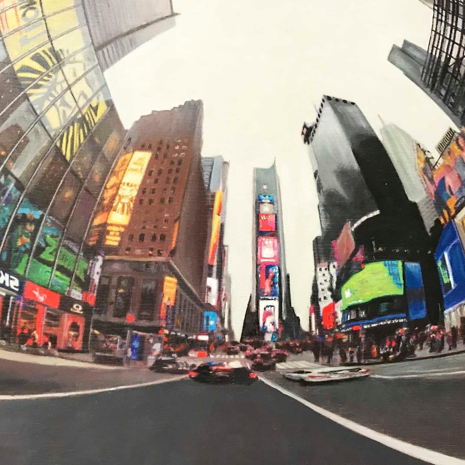 City's soul reflection NY 1 - Miguel Guía Impresionism Oil Paint on board For Sale 7