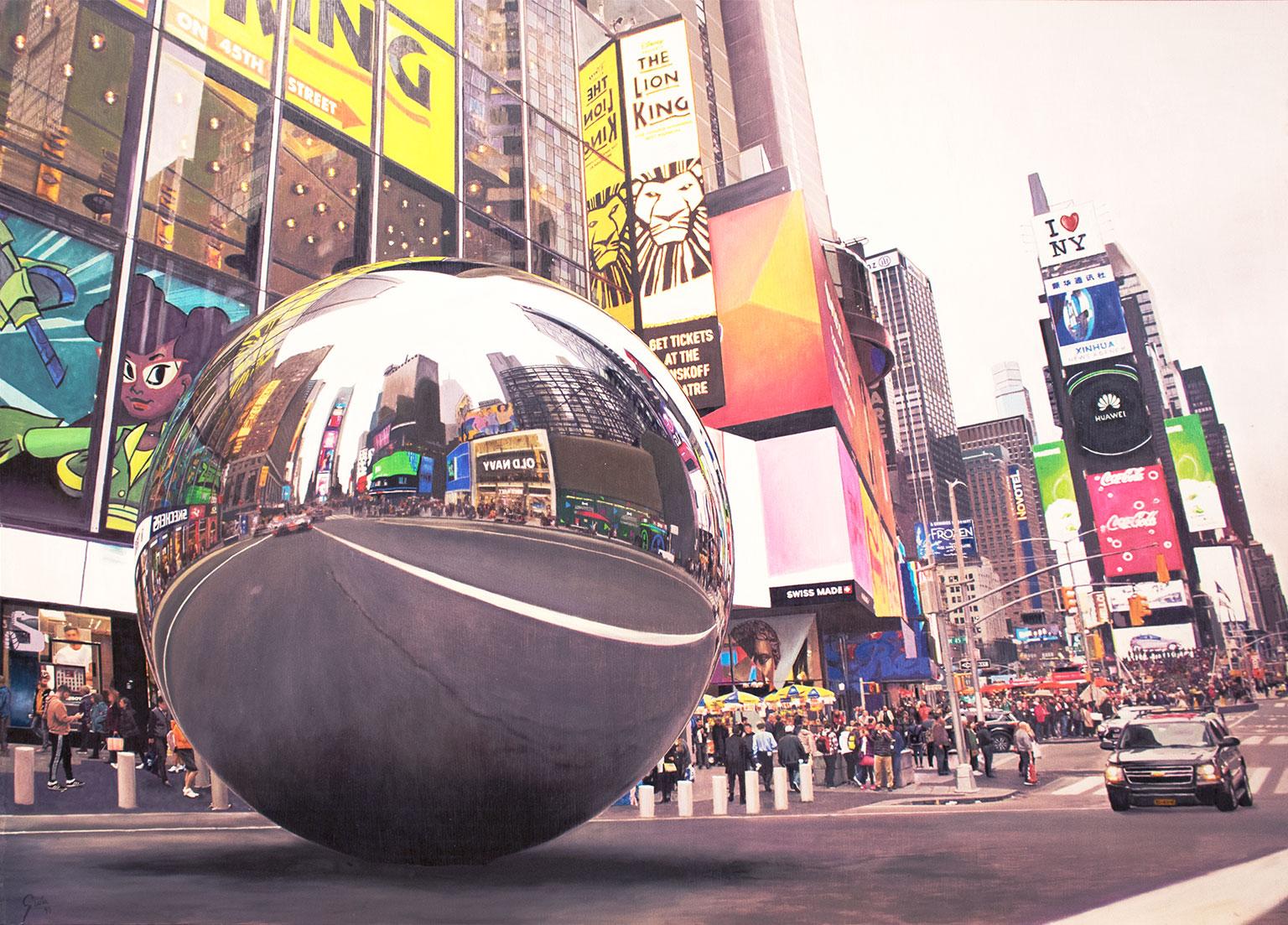 Figurative Painting Miguel Guía - Peinture à l
huile sur panneau « Miguel Gua Impresionism », NY 2, reflet de l
âme d
une ville